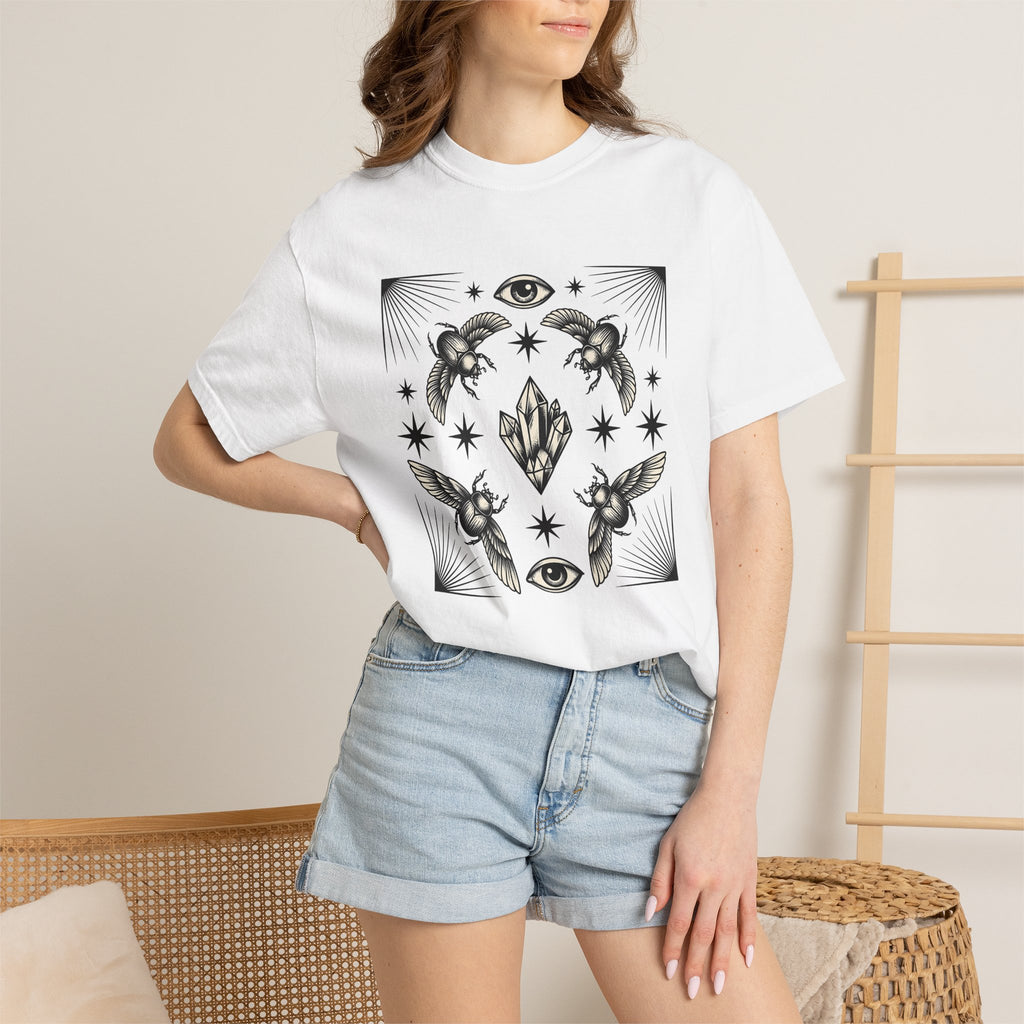 Scarab Beetle Shirt Mystic Boho Gift Women Tattoo Tee Beetle T-Shirt Spiritual Fan Sacred Tshirt Hippie Graphic Vintage Crystal Tshirt