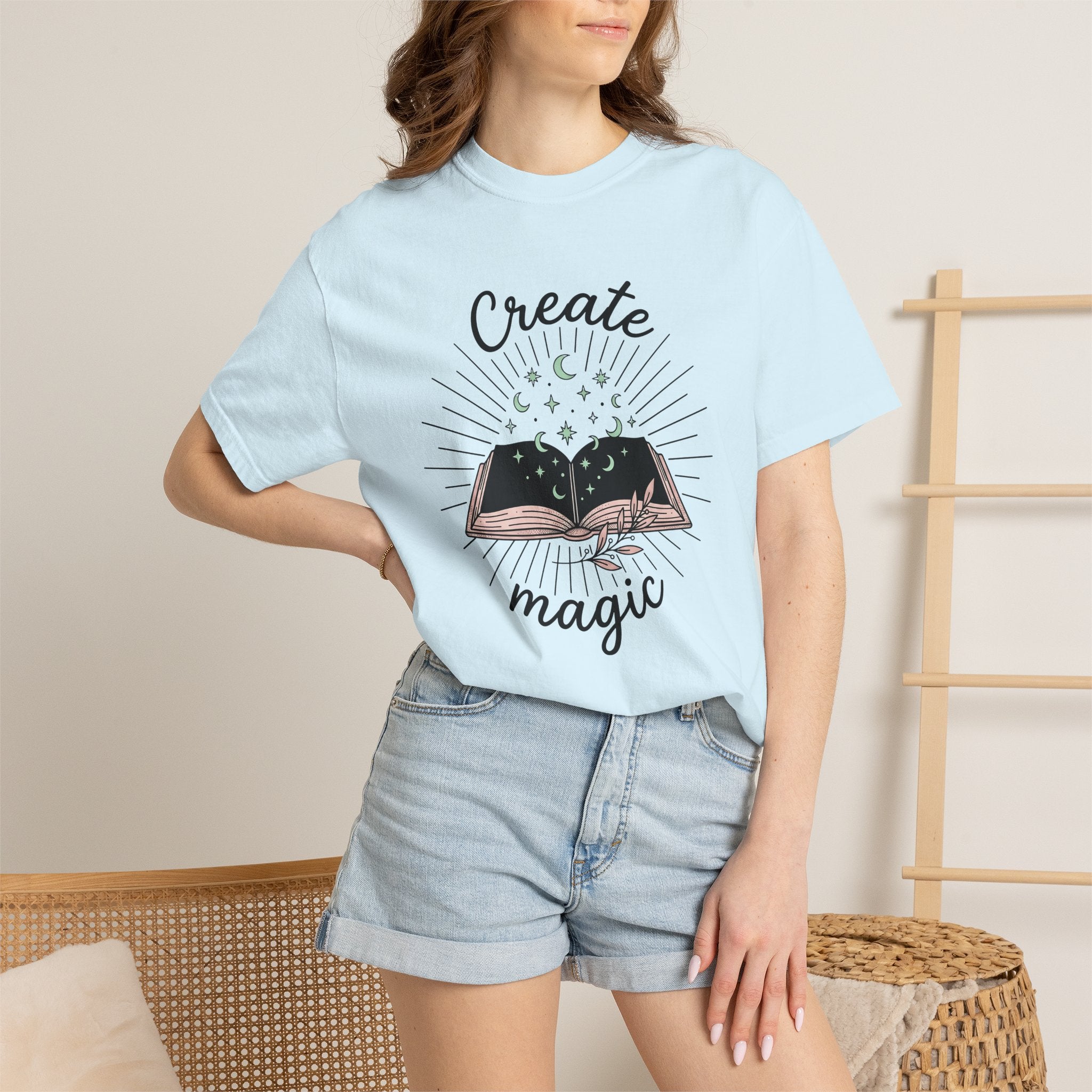 Open Book Shirt Boho Chic Witchy Gift Women Hand Drawn Tee Booklet T-Shirt Bohemian Fan Illustrated Tshirt Occult Graphic Minimalist Moon