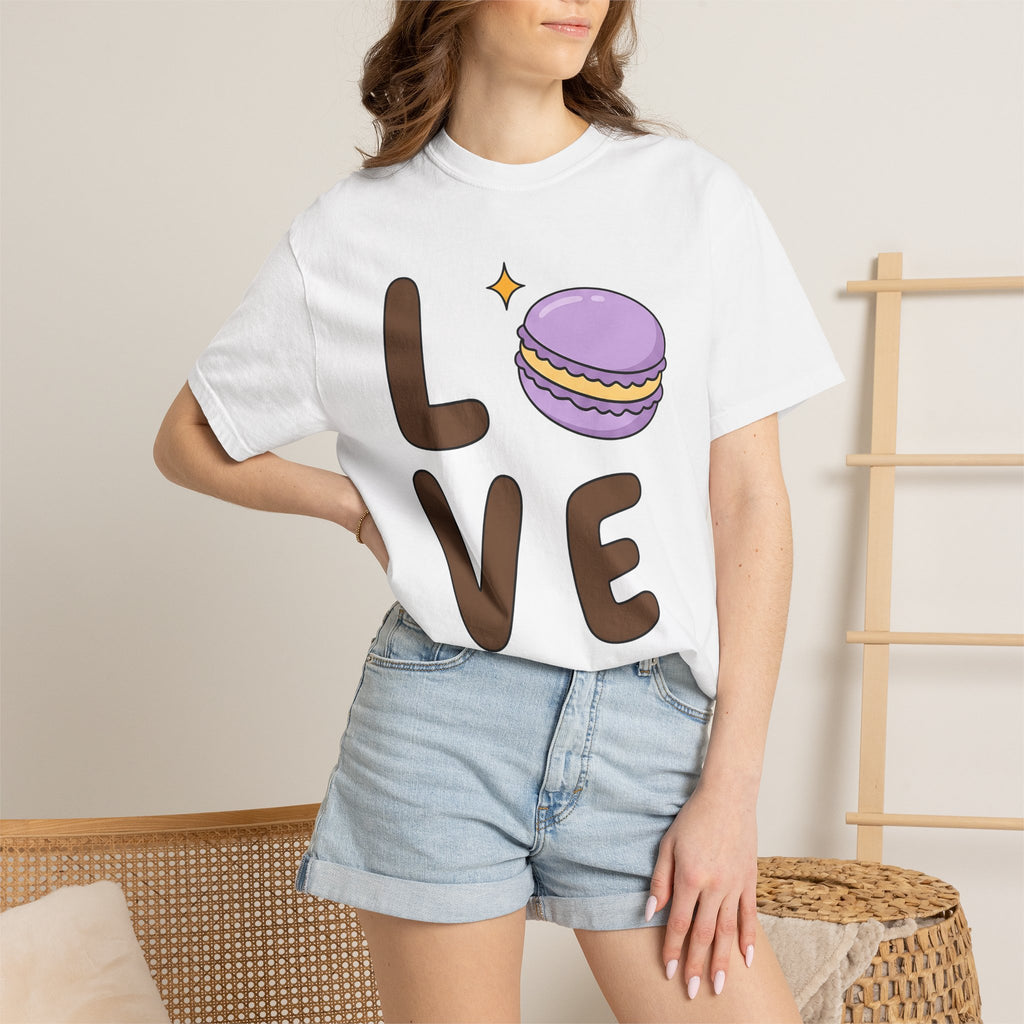 Macaron Illustration Shirt Desserts Gastronomy Gift Women Adorable Tee Macaron T-Shirt Pastry Fan Cute Tshirt Food Graphic Animated Shimmer