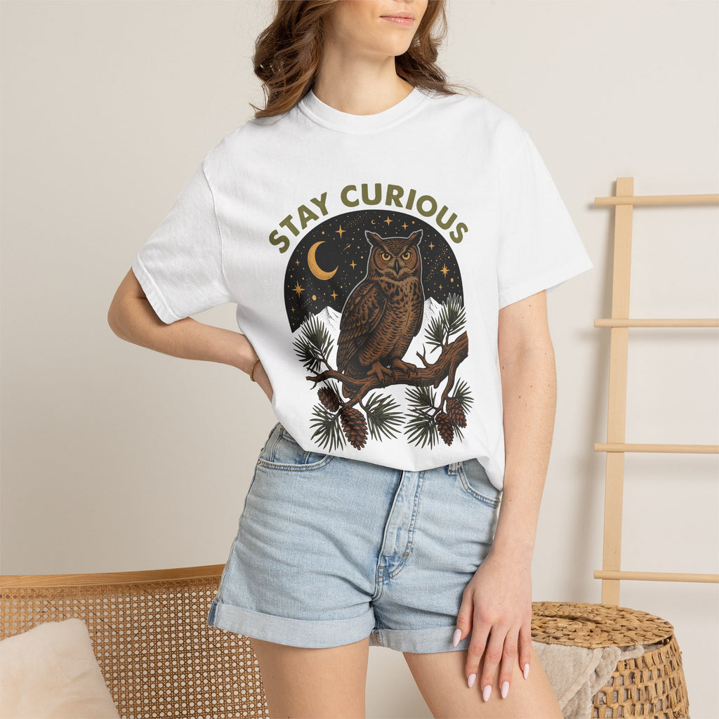 Owl Graphic Shirt Nature Woodland Gift Women Vintage Tee Hoot Owl T-Shirt Outdoors Enthusiast Retro Tshirt Forest Graphic Hand Drawn