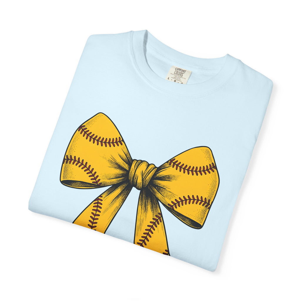 Softball Ribbon Bow Shirt Softball Competition Gift Women Cartoon Tee Ribbon T-Shirt Softball Fan Cartoonish Tshirt Championship Graphic