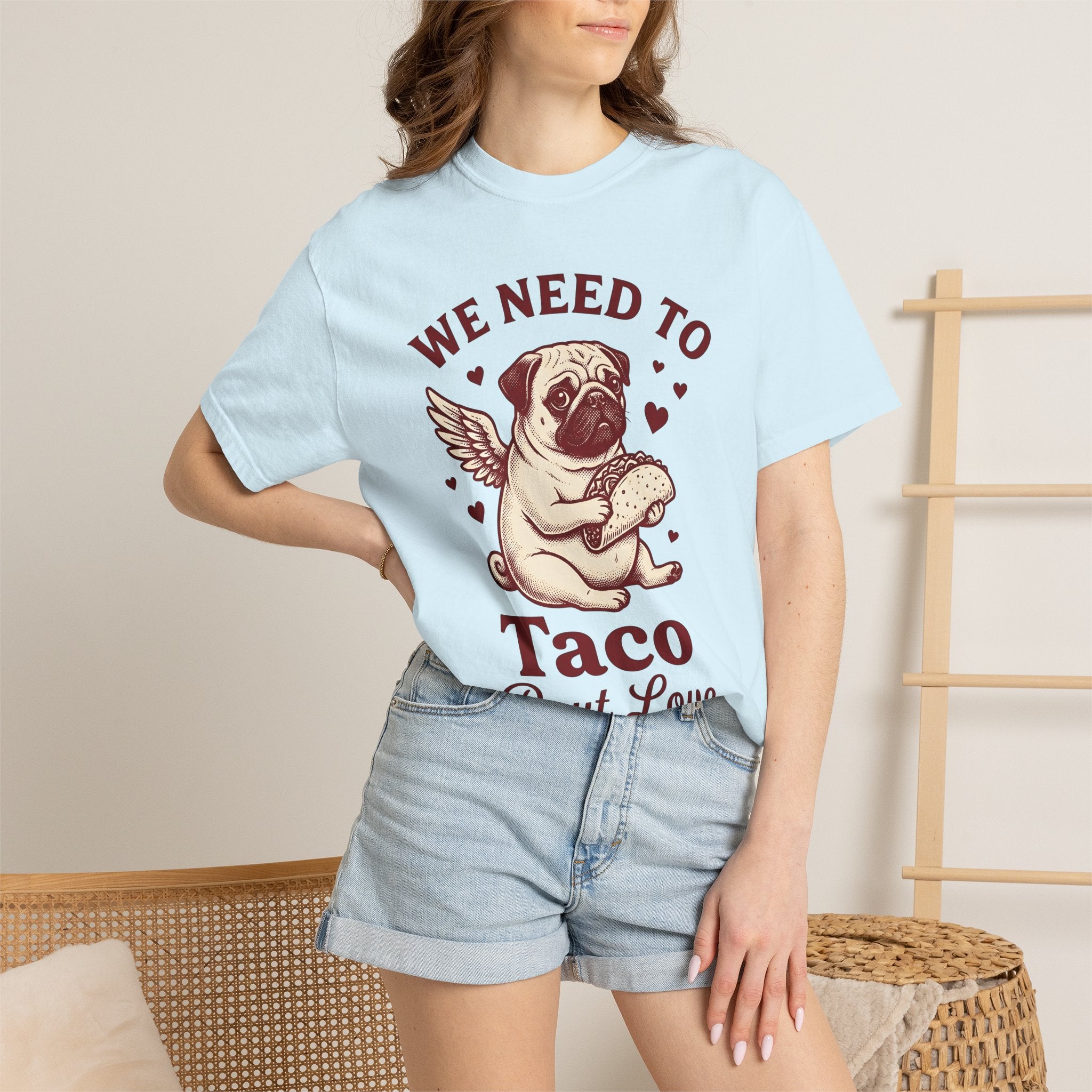 Pug Taco Shirt Valentines Day Dog Gift Women Vintage Tee Taco T-Shirt Valentine Fan Retro Tshirt Dog Graphic Hand Drawn Hearts Tshirt