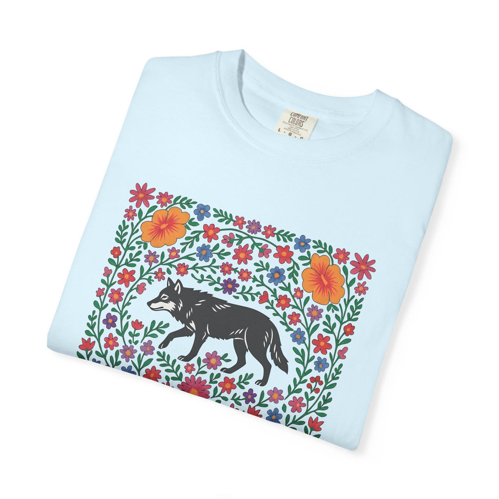 Wolf Bloom Shirt Animals & Flowers Wilderness Gift Women Native Tee Lupine T-Shirt Wildlife Enthusiast Tribal Tshirt Outdoor Graphic Crafted