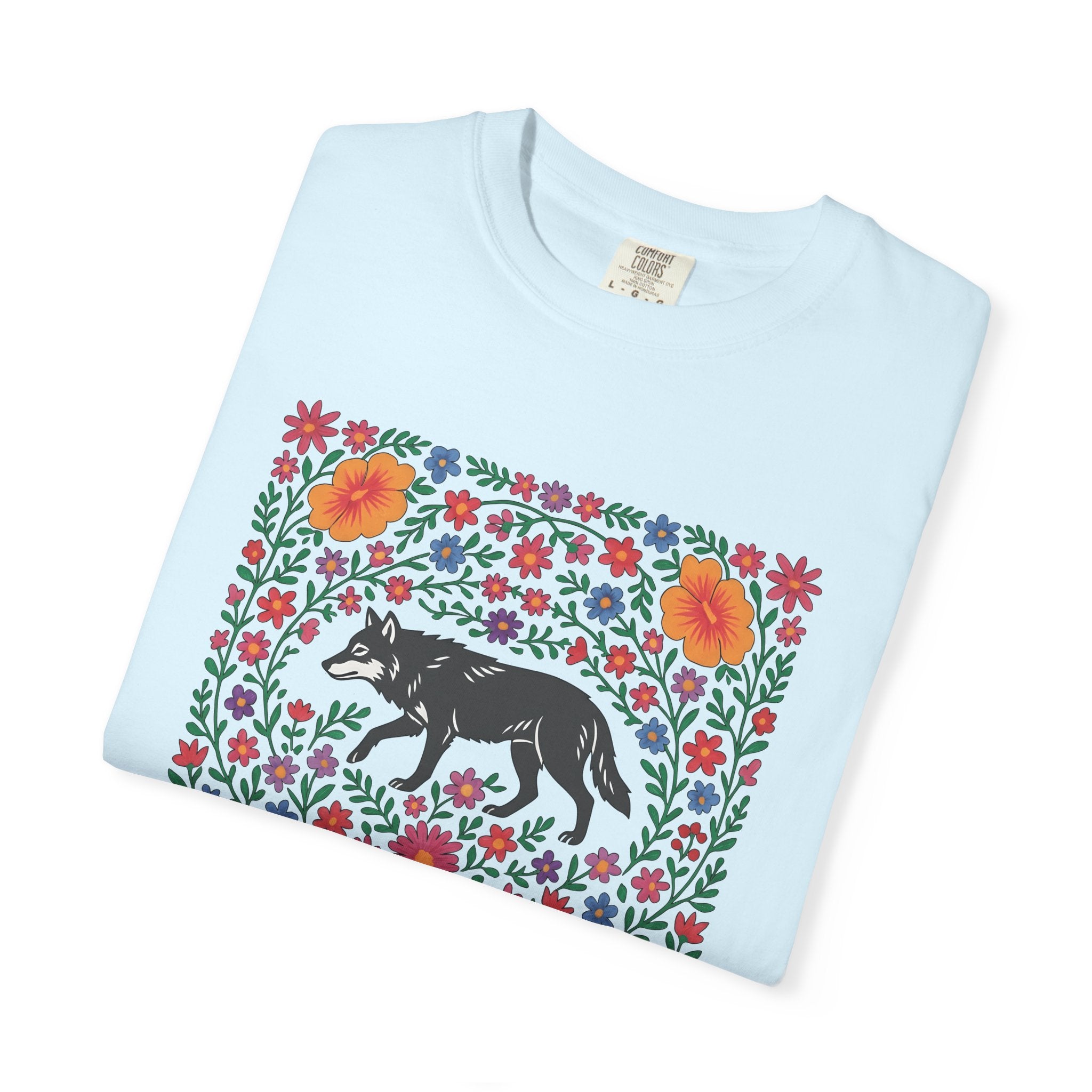 Wolf Bloom Shirt Animals & Flowers Wilderness Gift Women Native Tee Lupine T-Shirt Wildlife Enthusiast Tribal Tshirt Outdoor Graphic Crafted