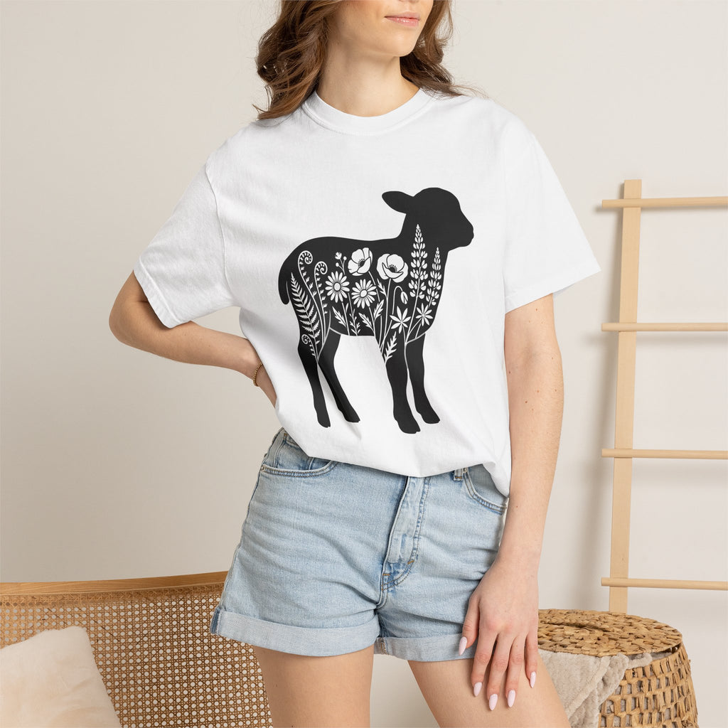 Lamb Flower Shirt Easter Nature Gift Women Shadow Tee Lambs T-Shirt Spring Fan Silhouette Tshirt Environmental Graphic Clean Meadow Flowers