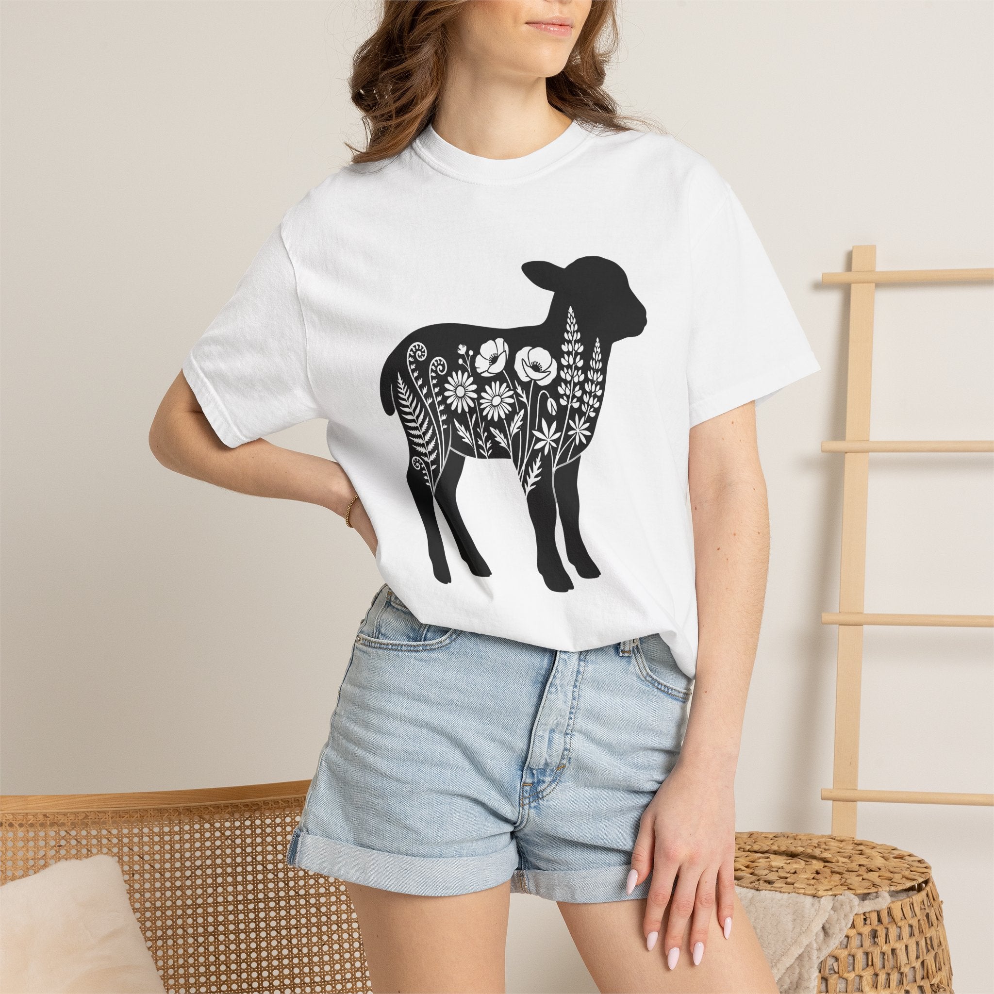 Lamb Flower Shirt Easter Nature Gift Women Shadow Tee Lambs T-Shirt Spring Fan Silhouette Tshirt Environmental Graphic Clean Meadow Flowers