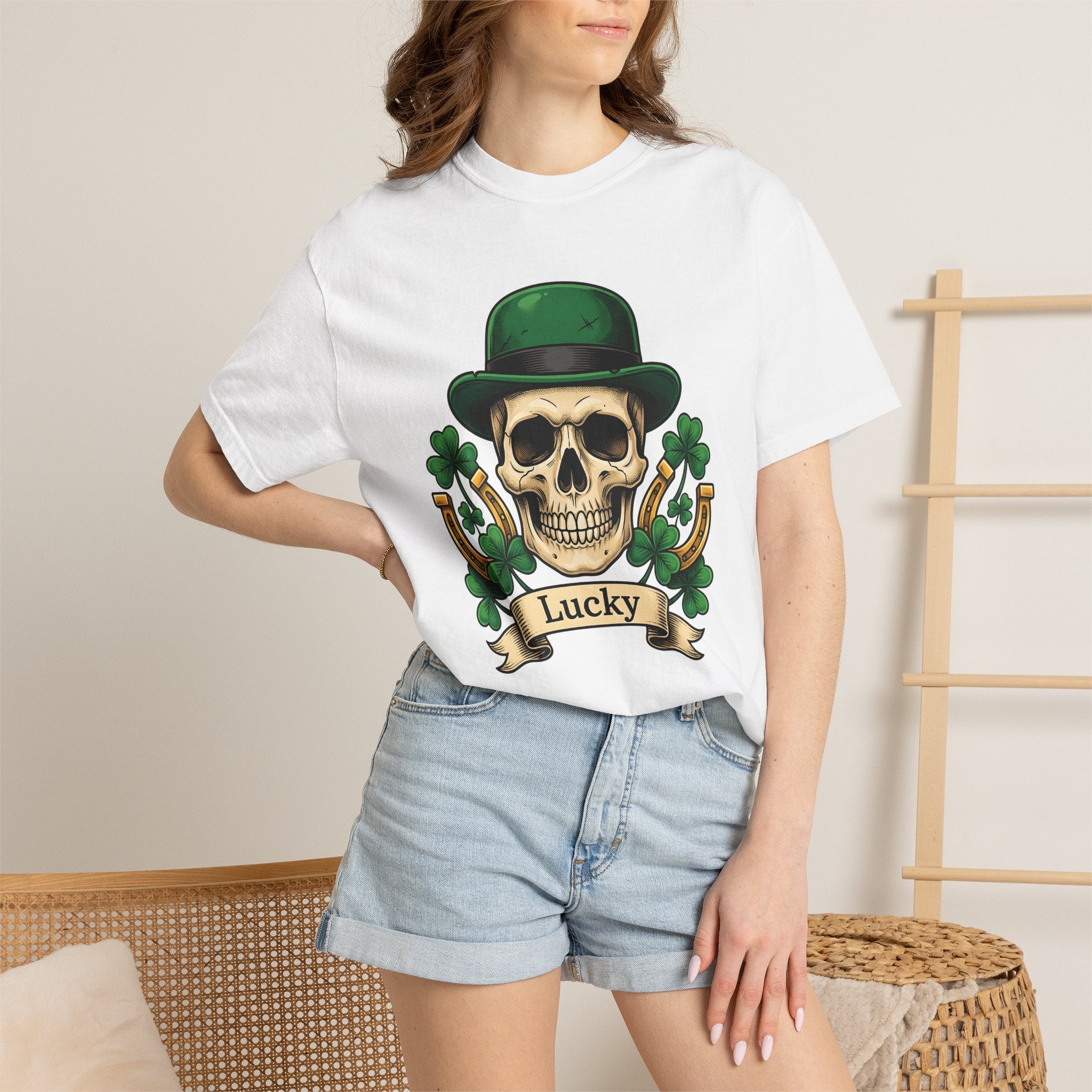 Skull Clover Shirt St Patrick's Day Fortune Gift Women Traditional Tee Shamrock T-Shirt Luck Fan Vintage Tshirt Prosperity Graphic Retro
