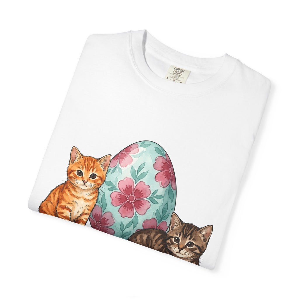 Kitten Floral Egg Shirt Easter Cat Gift Women Watercolor Tee Easter Egg T-Shirt Cat Fan Easter Bunny Tshirt Cat Lady Graphic Hand Drawn