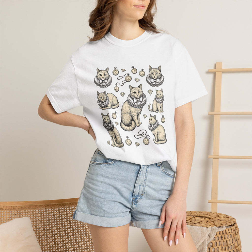 Noble Cat Shirt Cat Wildlife Gift Women Rustic Tee Kitty T-Shirt Cat Fan Feline Tshirt Animal Graphic Outline Pocket Timepiece Tshirt