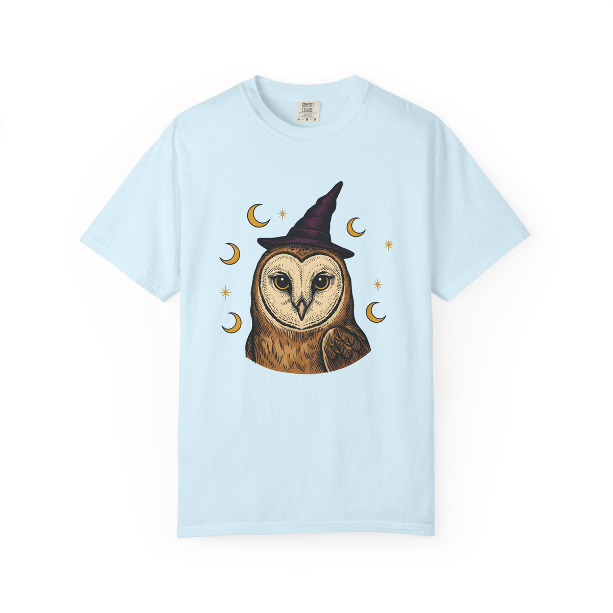 Owl Wizard Hat Shirt Halloween Wildlife Gift Women Sketch Tee Wizard Hat T-Shirt Horror Fan Drawing Graphic Retro Moon Phases Tshirt