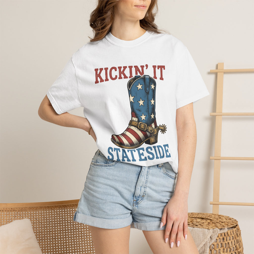 Leather Boot Shirt America Country Gift Women Farmhouse Tee Boot T-Shirt Patriot Fan Rustic Tshirt Rural Graphic Old School Star Design