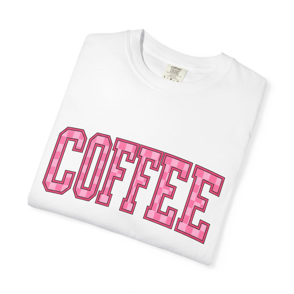 Block Letters Shirt Coffee Teacher Gift Women Bold Tee Typography T-Shirt Coffee Fan Brilliant Tshirt Educator Graphic Retro Checkered