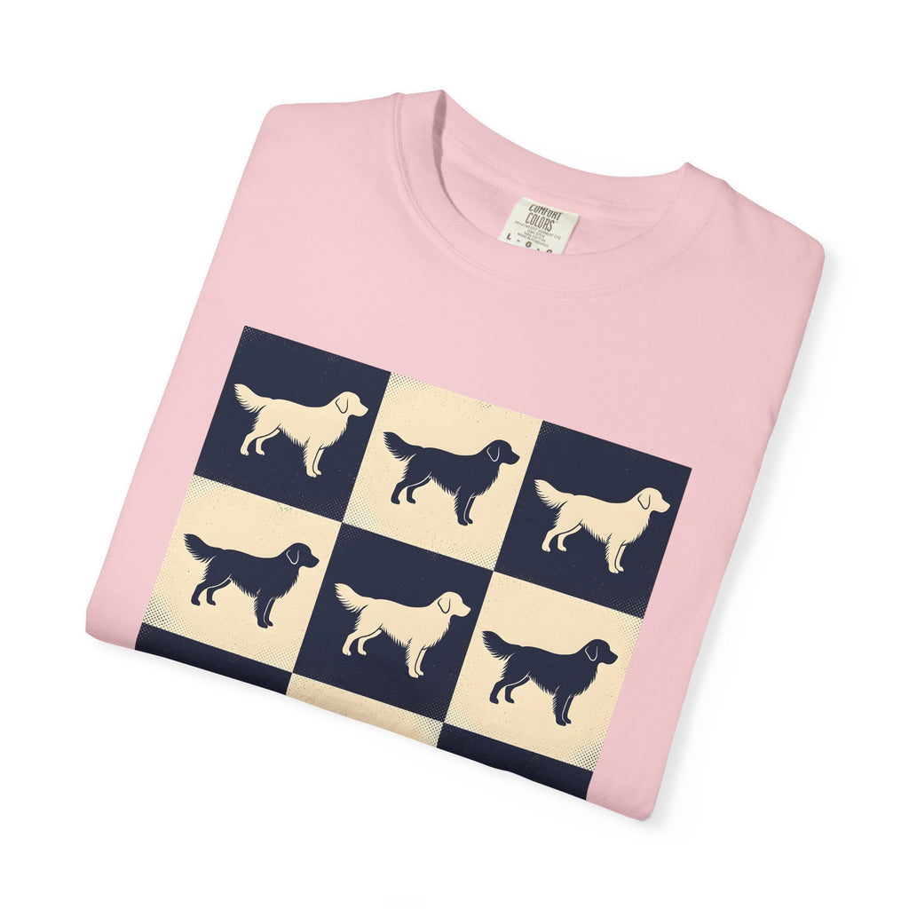 Golden Retriever Motif Shirt Dog Critters Gift Women Line Art Tee Retriever T-Shirt Dog Fan Doggy Tshirt Creature Graphic Old School Grid