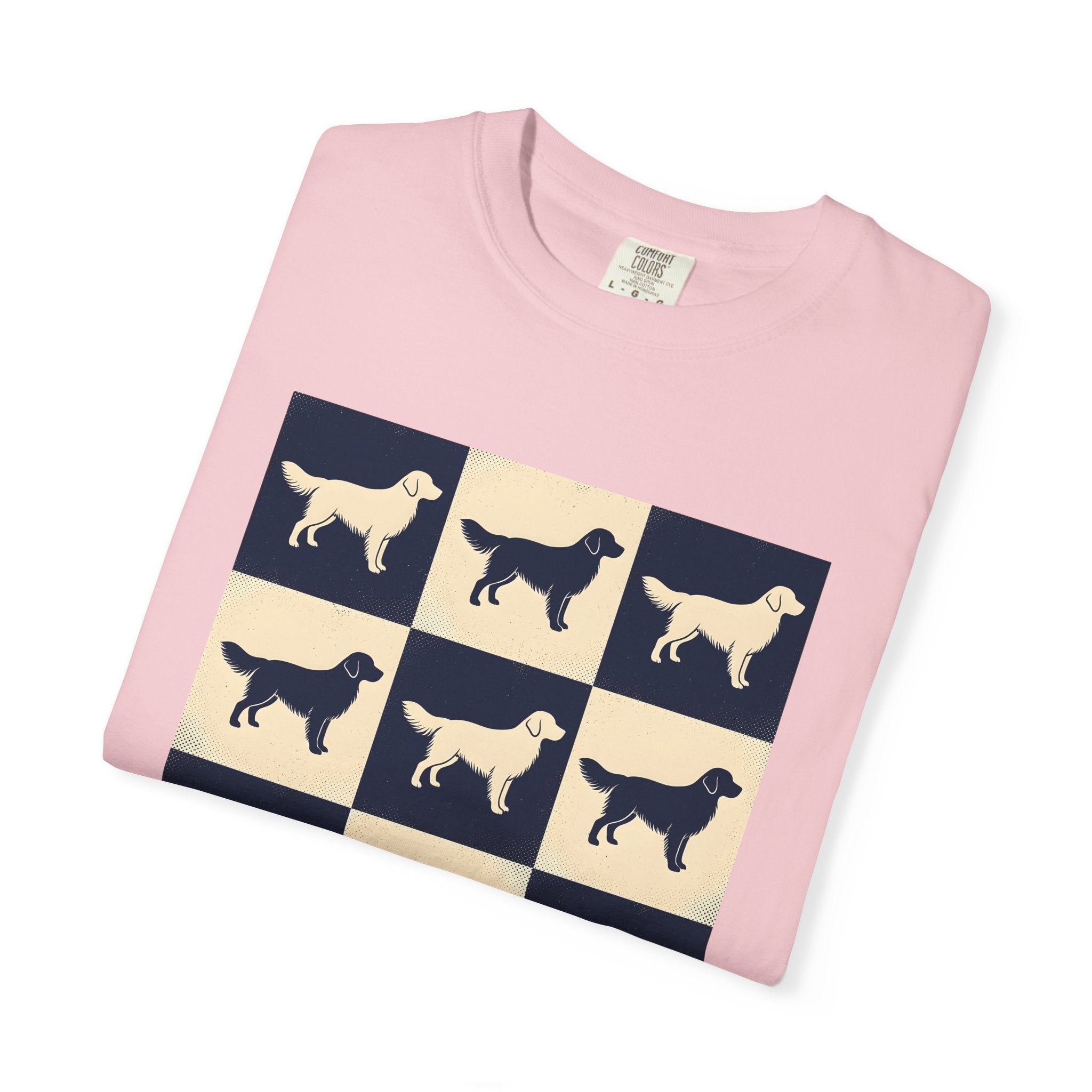 Golden Retriever Motif Shirt Dog Critters Gift Women Line Art Tee Retriever T-Shirt Dog Fan Doggy Tshirt Creature Graphic Old School Grid
