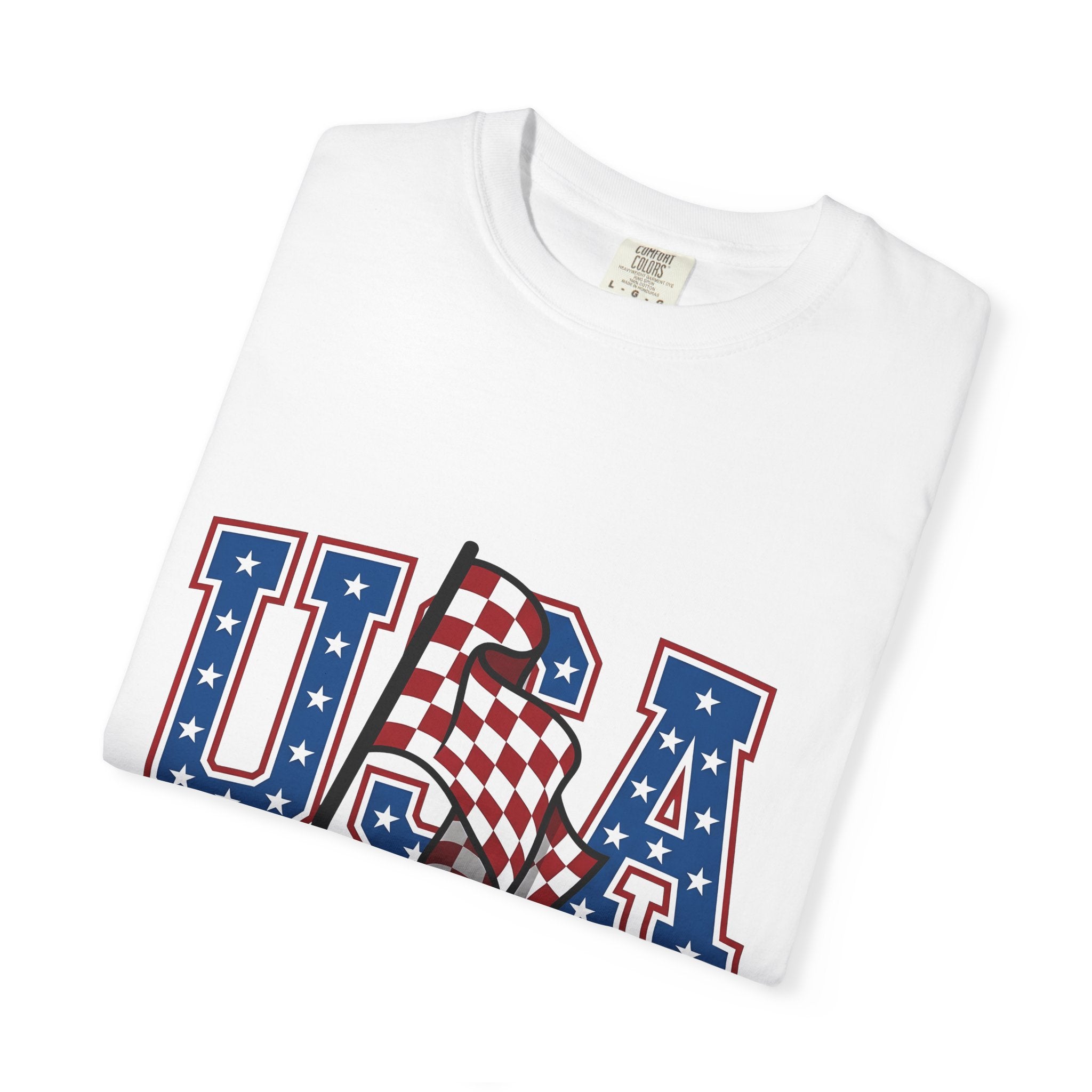 Checkered Banner Shirt America Cars Gift Women Classic Americana Tee Bunting T-Shirt American Enthusiast Vintage Tshirt Automotive Graphic
