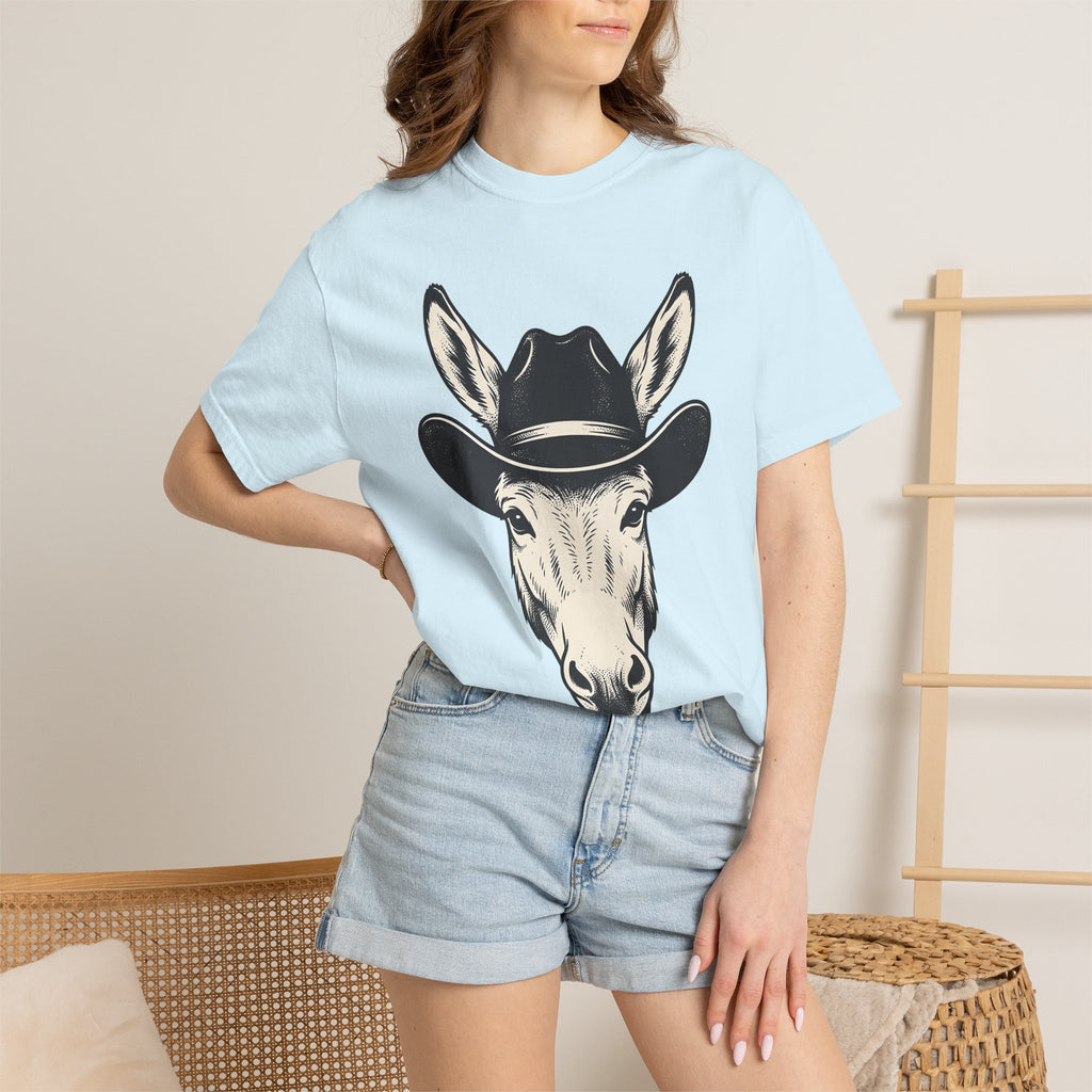 Donkey Cowboy Hat Shirt Cowgirl Western Gift Women Hand Drawn Tee Burro T-Shirt Rodeo Fan Cowboy Graphic Tshirt Vintage Western Hat Tshirt