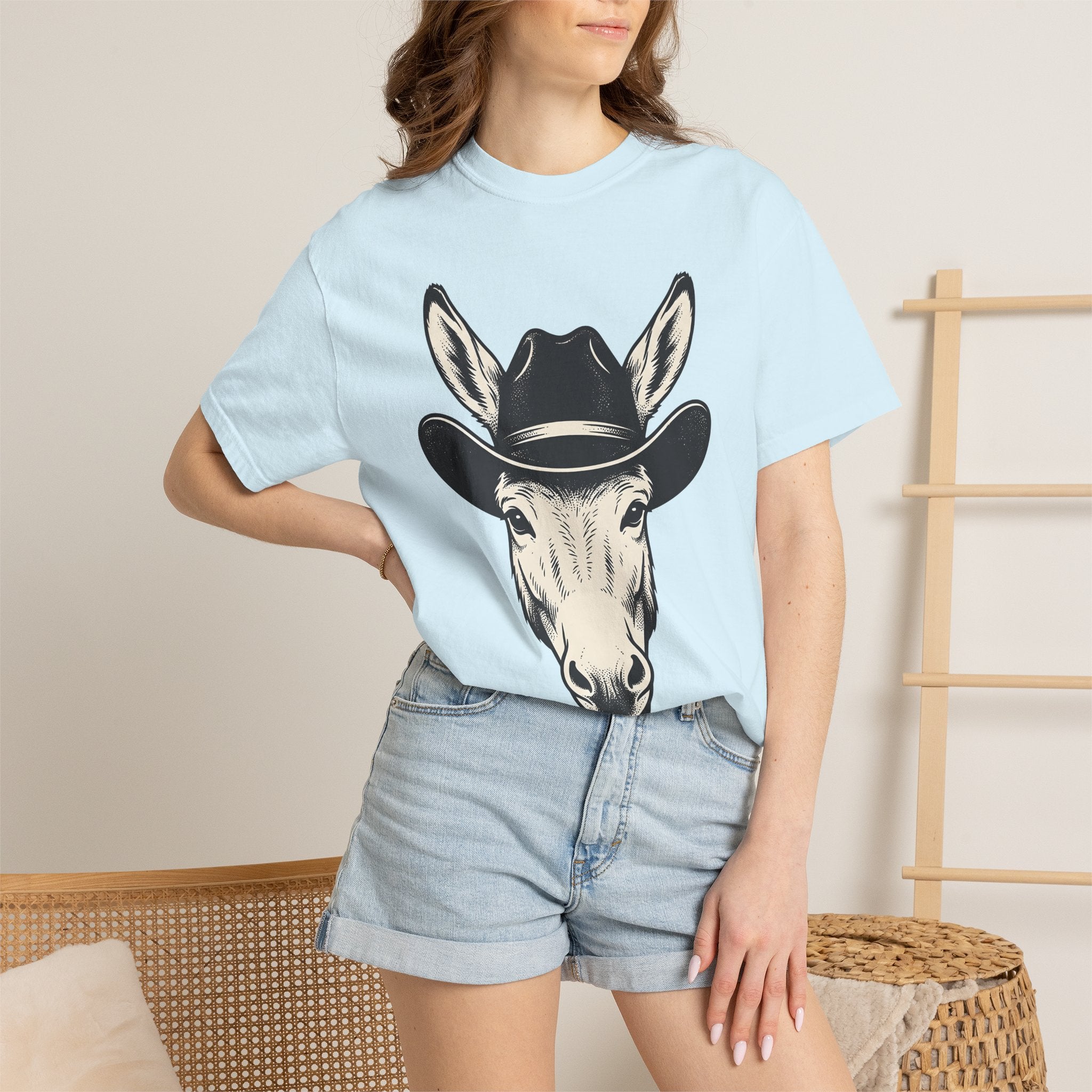 Donkey Cowboy Hat Shirt Cowgirl Western Gift Women Hand Drawn Tee Burro T-Shirt Rodeo Fan Cowboy Graphic Tshirt Vintage Western Hat Tshirt