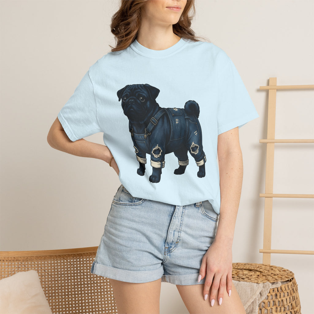 Pug Dog Shirt Dog Fashion Gift Women Hand Drawn Tee Poodle T-Shirt Dog Fan Illustrated Tshirt Style Graphic Vintage Denim Overalls Tshirt