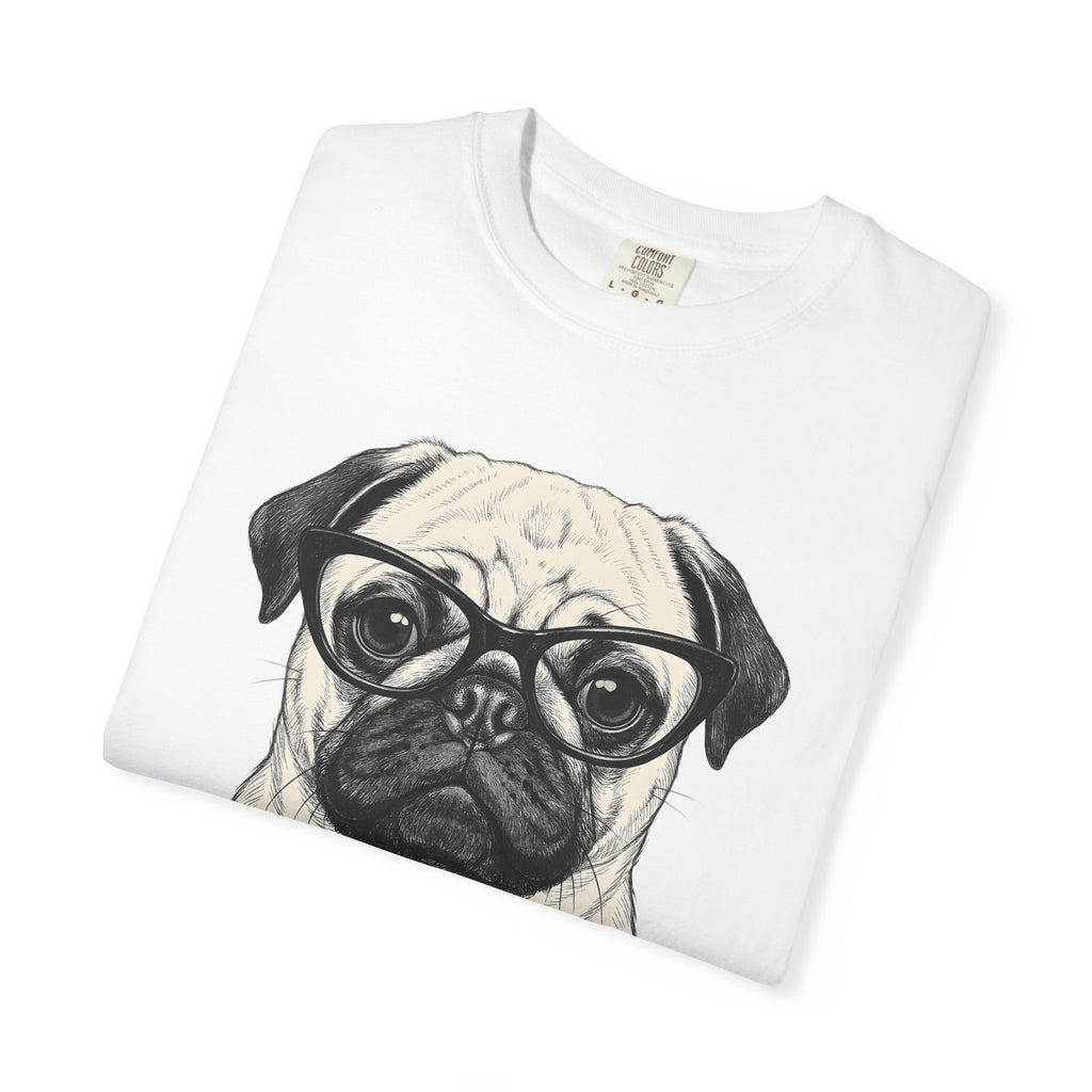 Pug Canine Shirt Dog Wildlife Gift Women Line Art Tee Dog T-Shirt Dog Fan Illustrated Graphic Tshirt Hand Drawn Spectacles Tshirt