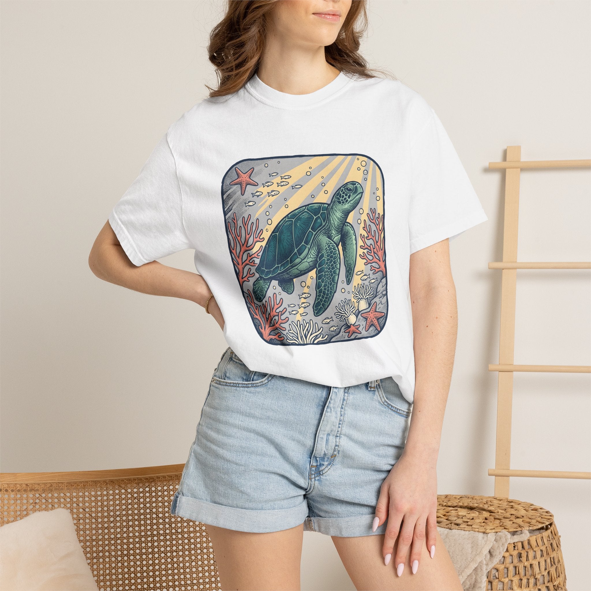 Turtle Marine Shirt Ocean Creatures Gift Women Cartoon Tee TorTurtle T-Shirt Sea Fan Turtle Graphic Illustration Sketch Coral Reef Tshirt