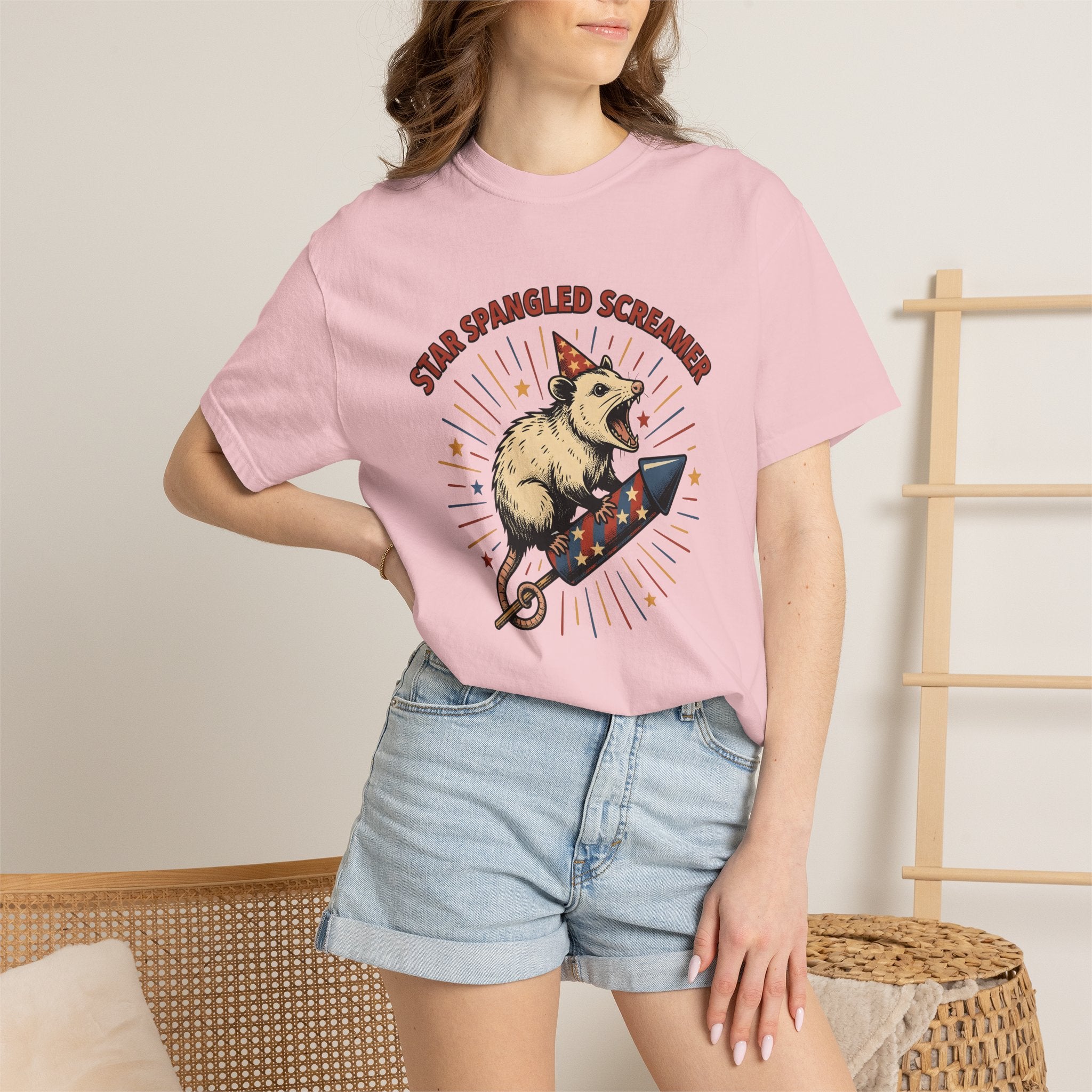 Possum Rocket Shirt 4th Of July Animal Gift Women Vintage Tee Opossum T-Shirt Patriot Fan Vintage Tshirt Creature Graphic Retro Party Hat