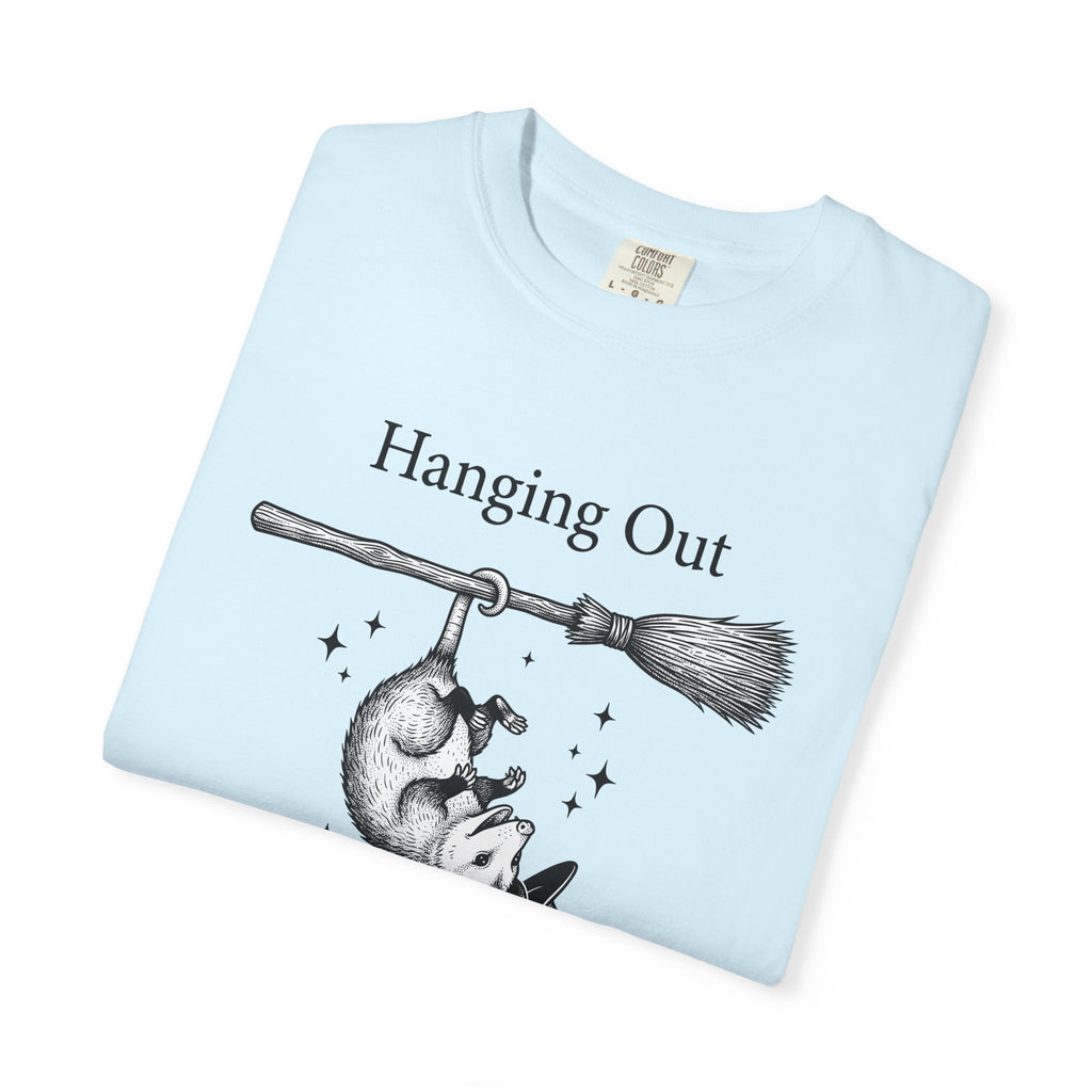 Possum Flying Broom Shirt Halloween Creatures Gift Women Line Art Tee Opossum T-Shirt Spooky Fan Minimalist Tshirt Monster Graphic Rustic