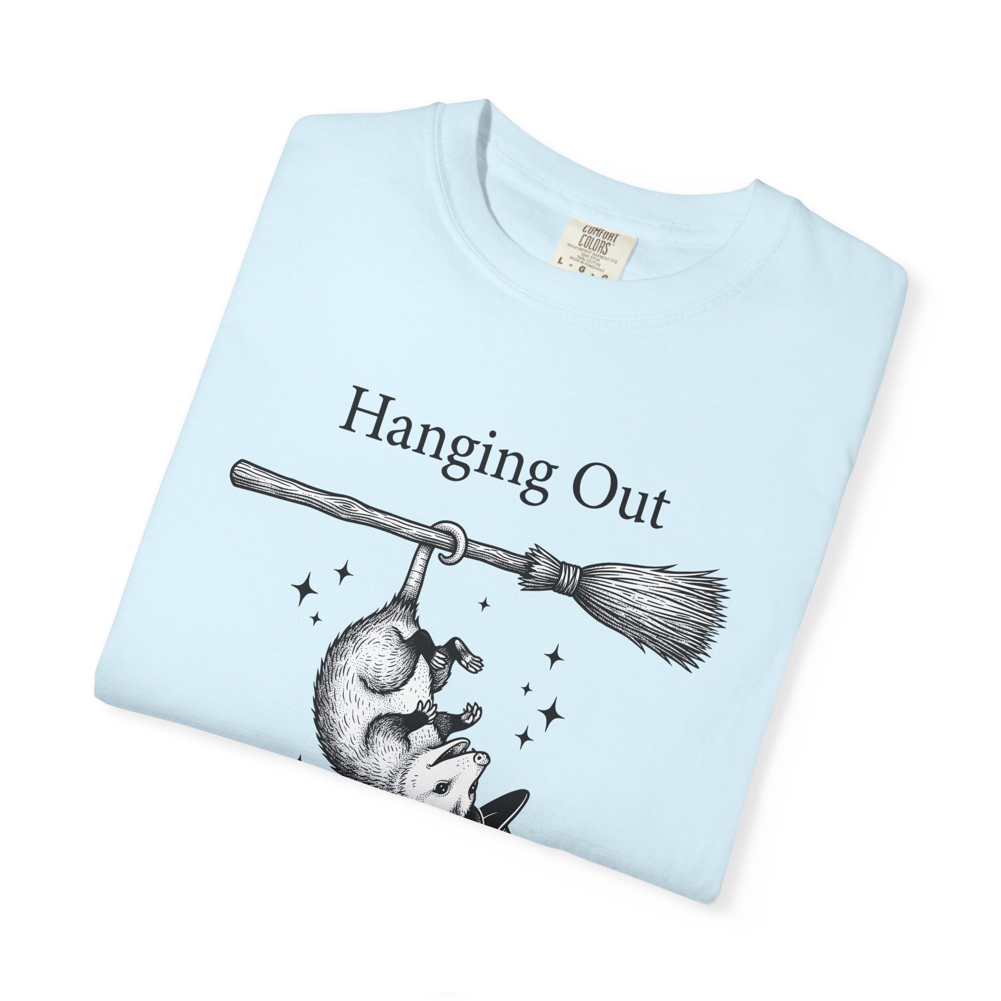 Possum Flying Broom Shirt Halloween Creatures Gift Women Line Art Tee Opossum T-Shirt Spooky Fan Minimalist Tshirt Monster Graphic Rustic
