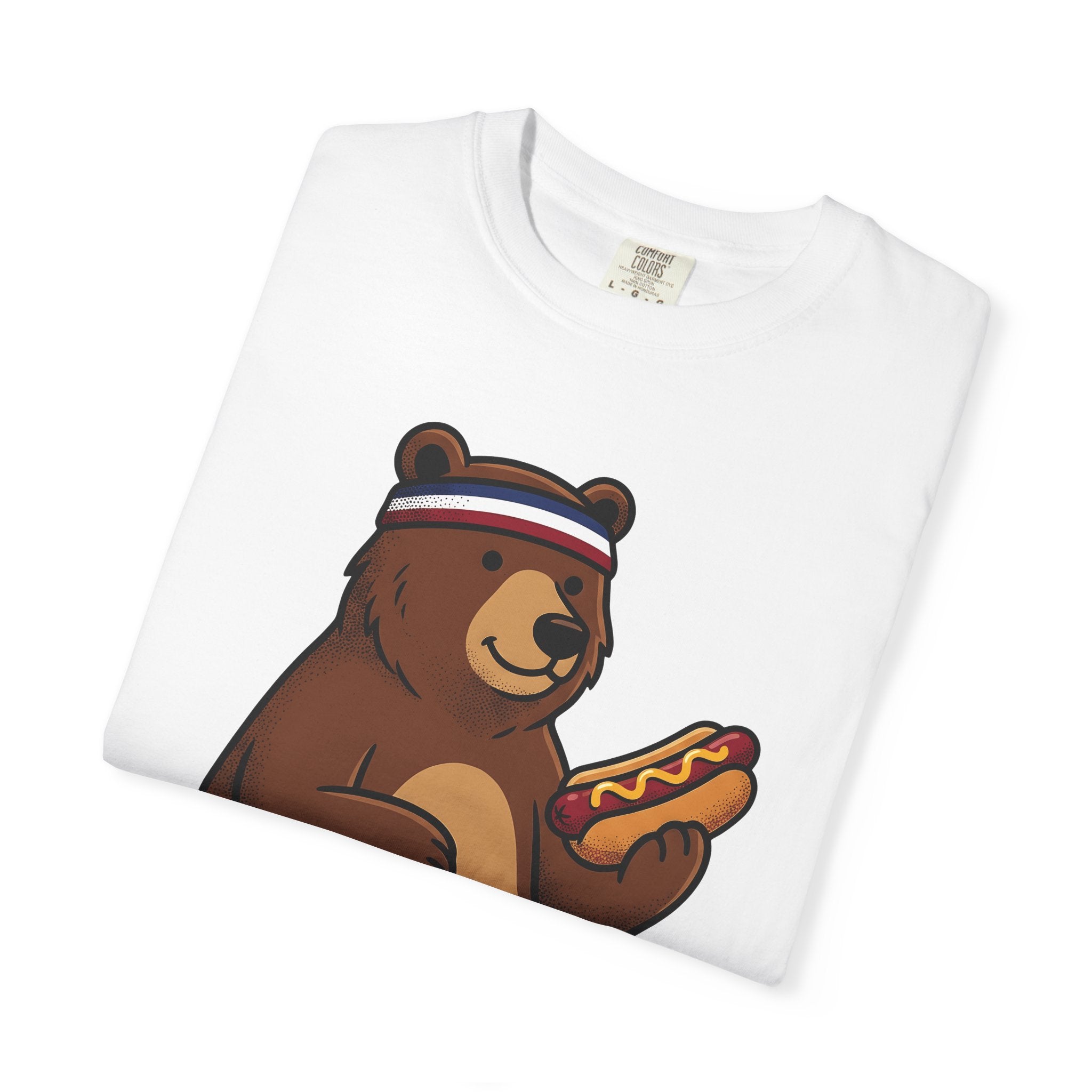 Bear Sausage Shirt America Flag Gift Women Comic Tee Sausage T-Shirt Patriot Fan Cartoon Tshirt Banner Graphic Vintage Sweatband Tshirt