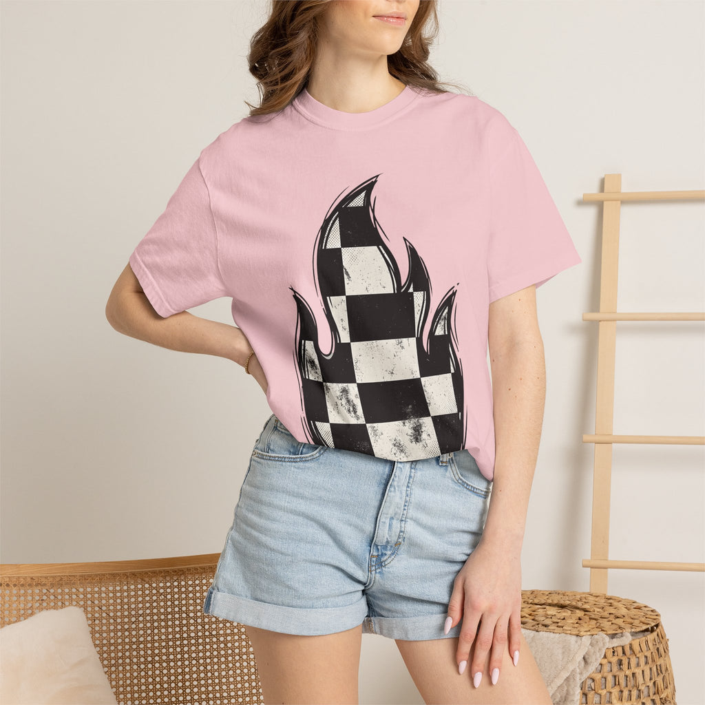 Plaid Fire Shirt Sports Motorsport Gift Women Worn Tee Tartan Flame T-Shirt Athlete Enthusiast Distressed Tshirt Racing Graphic Classic