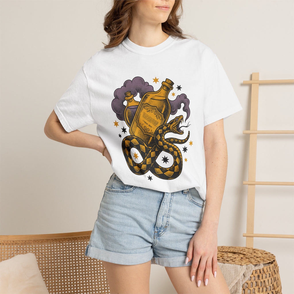 Snake Elixir Jar Shirt Boho Chic Occult Gift Women Body Art Tee Potion Bottle T-Shirt Bohemian Fan Tattoo Art Tshirt Mystical Graphic Old