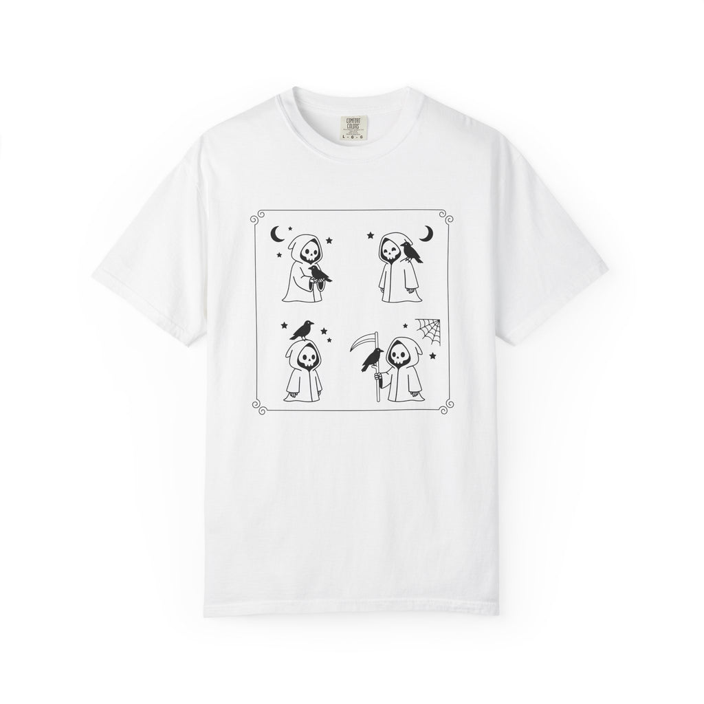 Death Skeleton Shirt Halloween Dark Gift Women Cute Tee Skeleton T-Shirt Horror Fan Grim Tshirt Gothic Graphic Simple Black Bird Tshirt