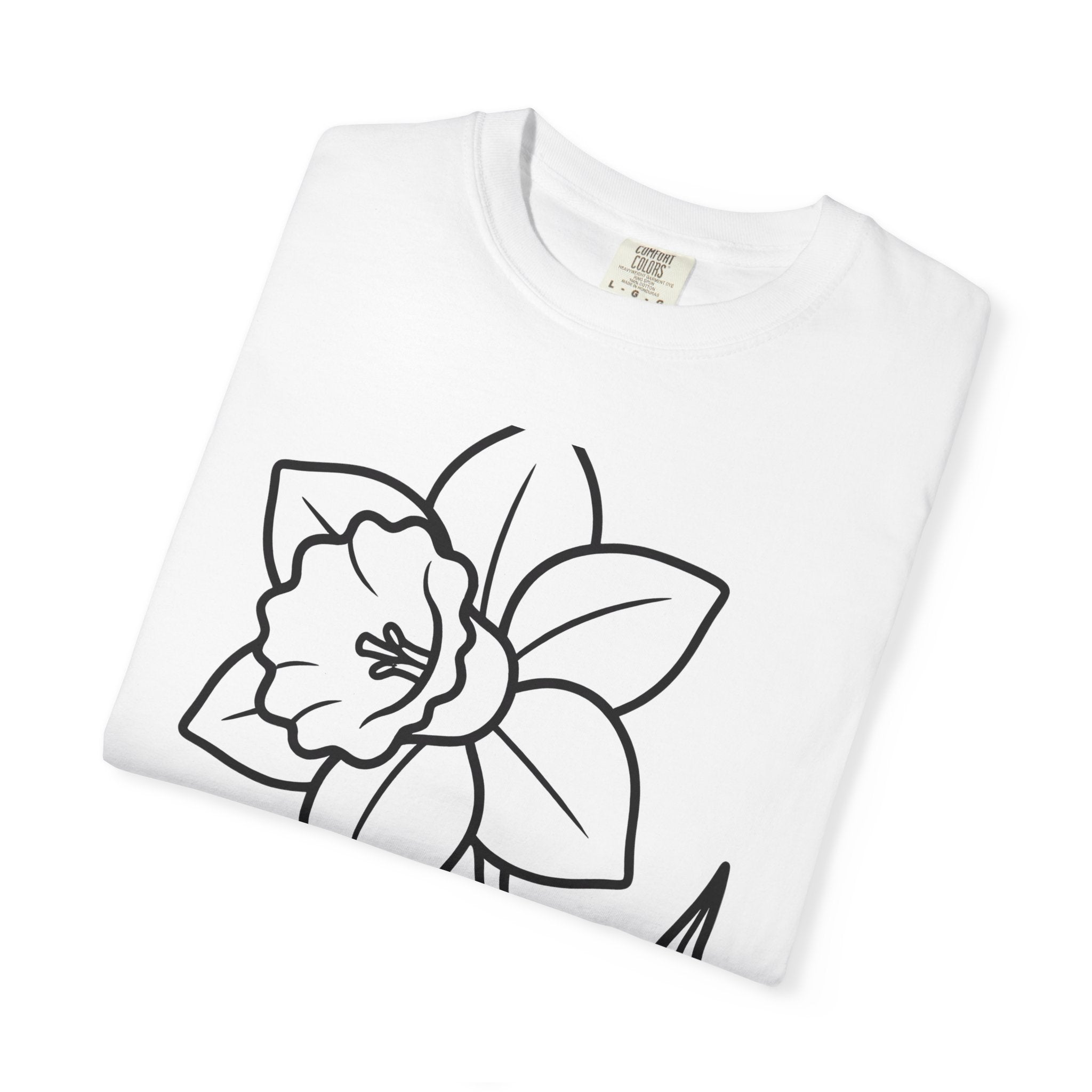 Daffodil Flower Shirt Easter Floral Gift Women Line Art Tee Narcissus T-Shirt Easter Fan Doodle Tshirt Botanical Graphic Minimalist Stem