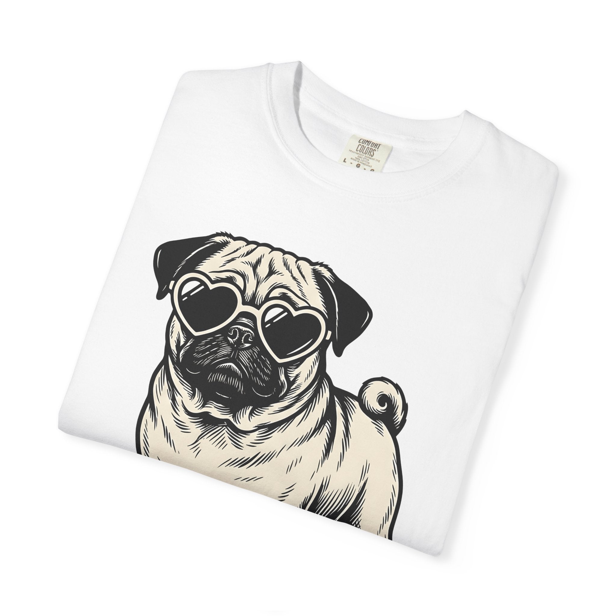Pug Puppy Shirt Dog Funny Gift Women Traditional Tattoo Tee Pugs T-Shirt Dog Fan Tattooed Tshirt Humor Graphic Retro Heart Glasses Tshirt