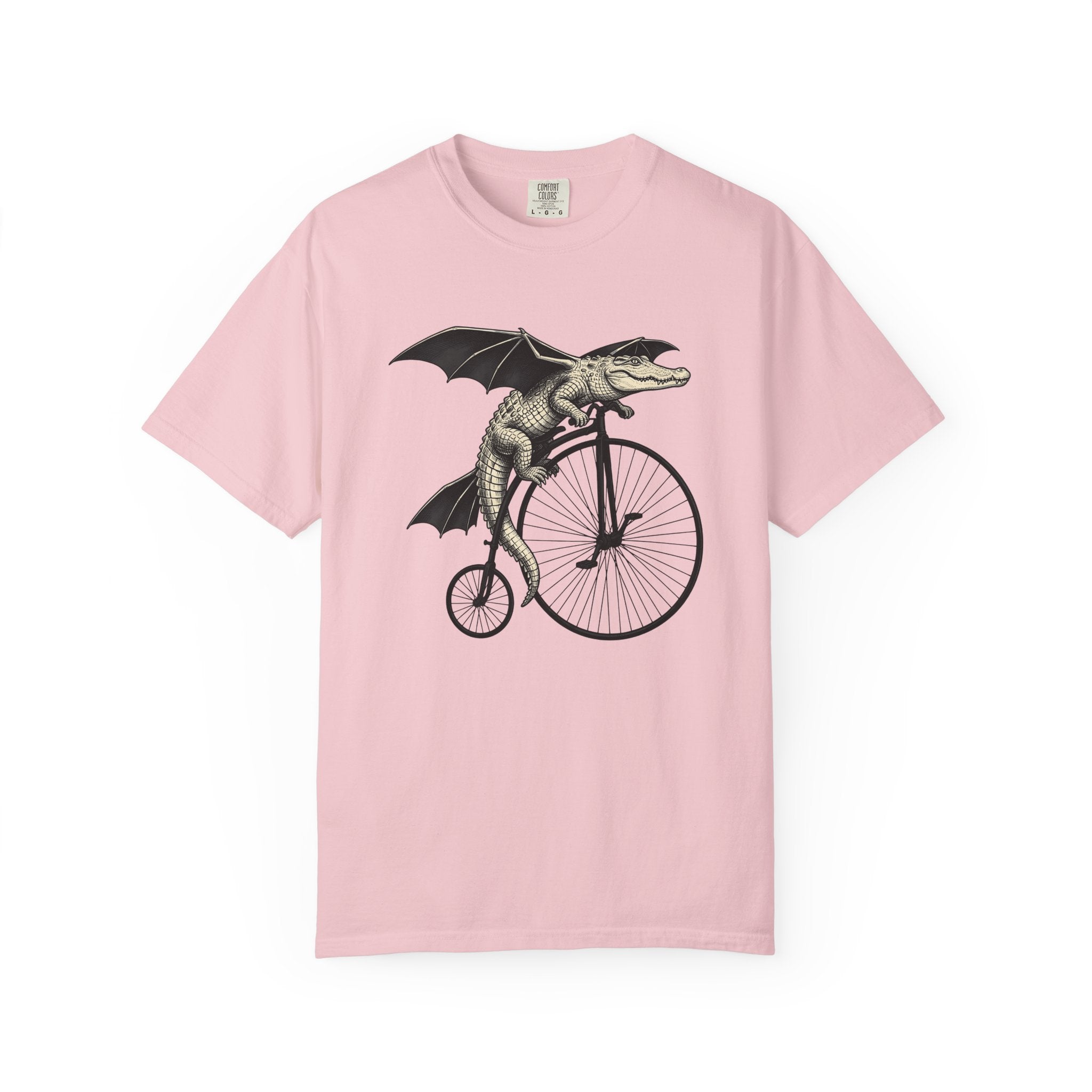 Crocodile Wings Bike Shirt Fantasy Wildlife Gift Women Retro Tee Alligator Bike T-Shirt Fantasy Fan Vintage Tshirt Wildlife Graphic Sketch