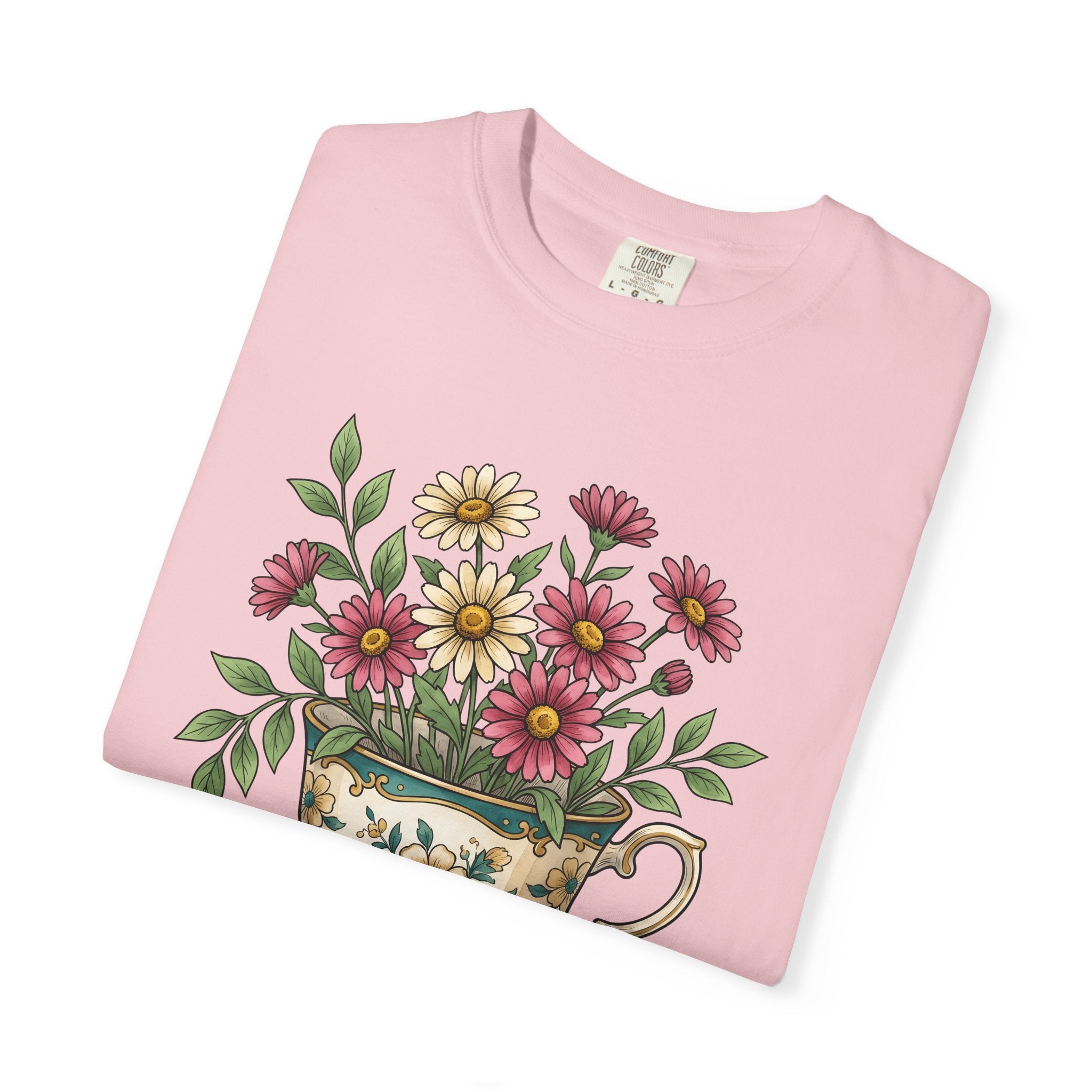 Floral Teacup Shirt Easter Floral Gift Women Vintage Tee Teacup T-Shirt Easter Fan Retro Tshirt Blooms Illustration Hand Drawn Egg Tshirt
