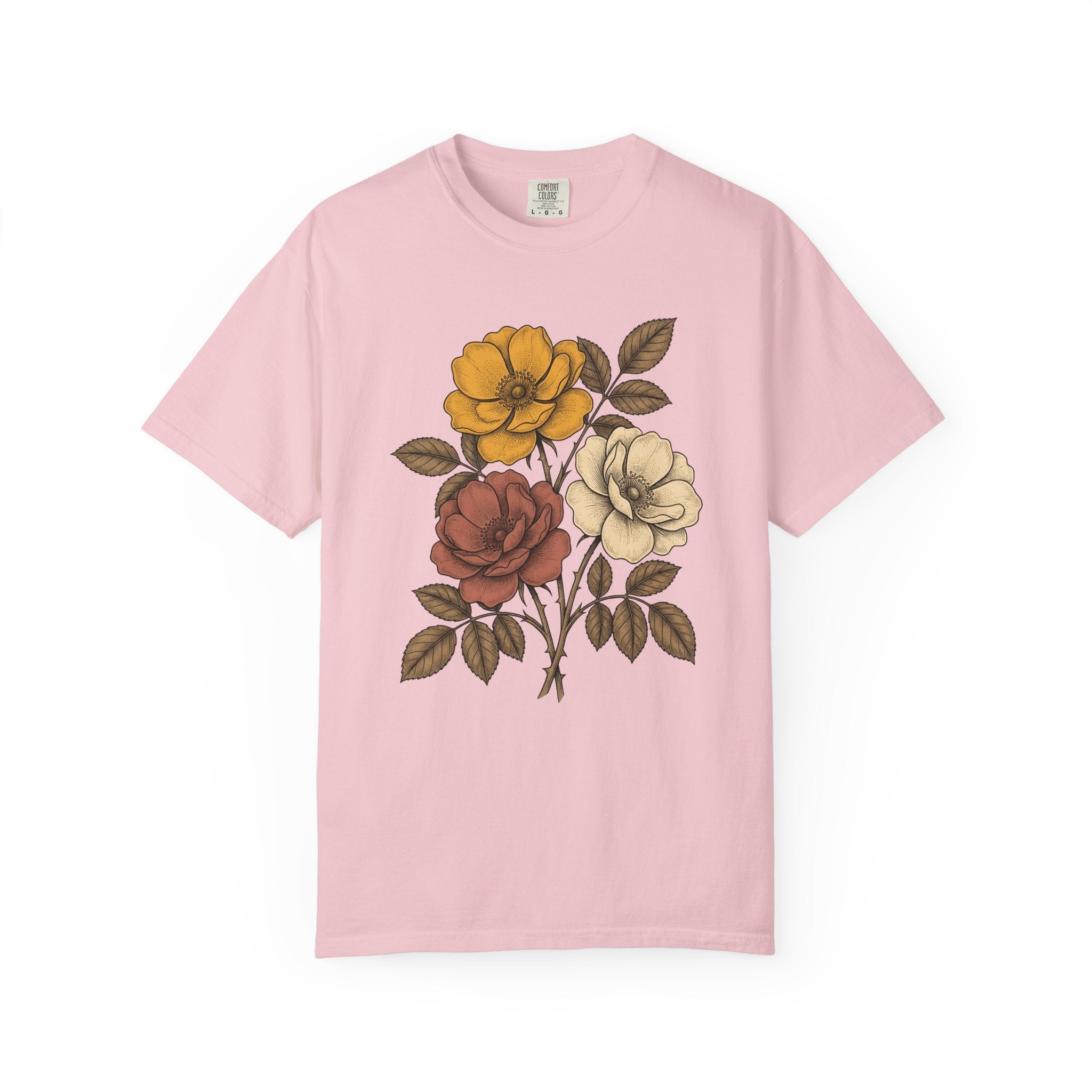 Antique Floral Arrangement Shirt Boho Chic Plants Gift Women Line Art Tee Floral Arrangement T-Shirt Bohemian Enthusiast Illustration Design