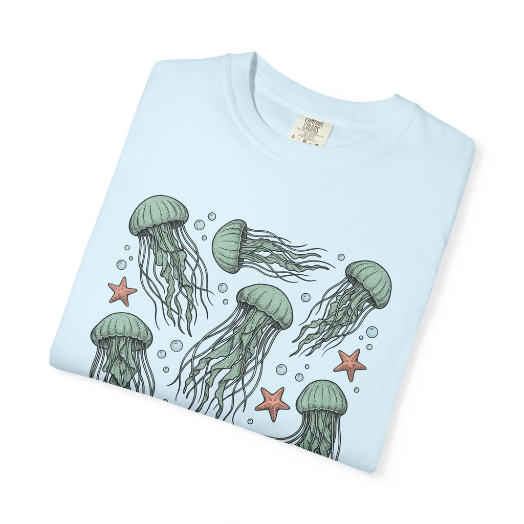 Jellyfish Motif Shirt Ocean Environment Gift Women Cartoon Tee Medusa T-Shirt Marine Fan Jelly Art Tshirt Eco Graphic Sketch Starfishes