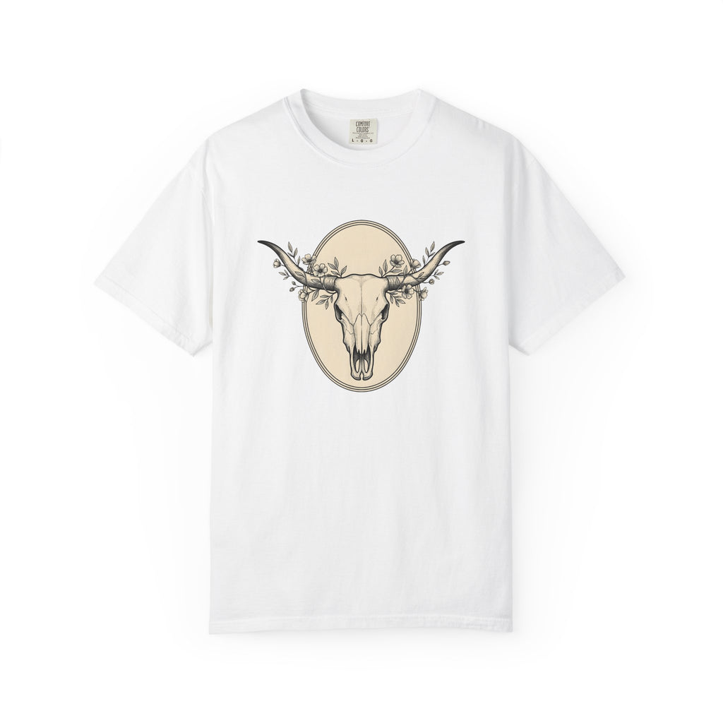 Cow Skull Shirt Cowgirl Cowboy Gift Women Southwestern Tee Bull Skull T-Shirt Rodeo Fan Western Tshirt Cowboy Graphic Rustic Meadow Flowers