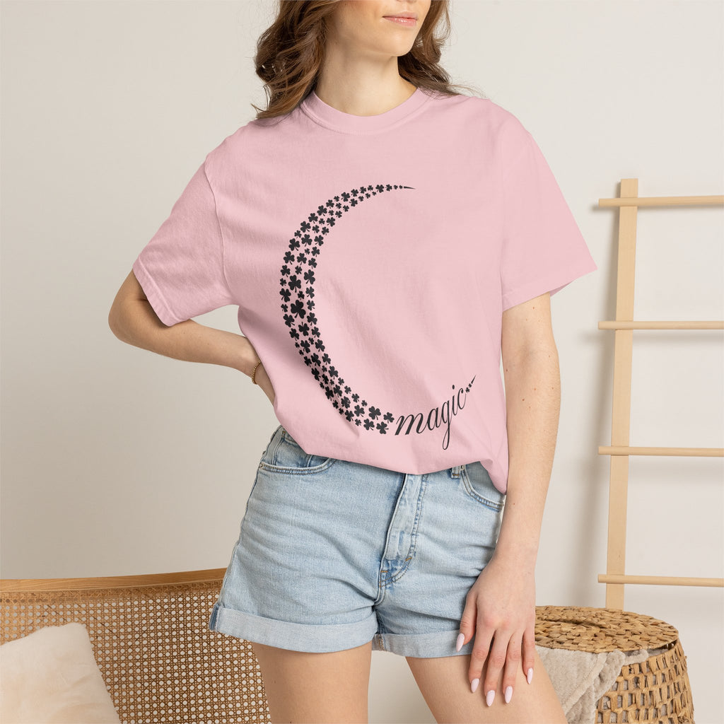 Lucky Moon Shirt St Patrick's Day Astronomy Gift Women Modern Tee Moonlight T-Shirt Shamrock Fan Contemporary Tshirt Galaxy Graphic Gypsy