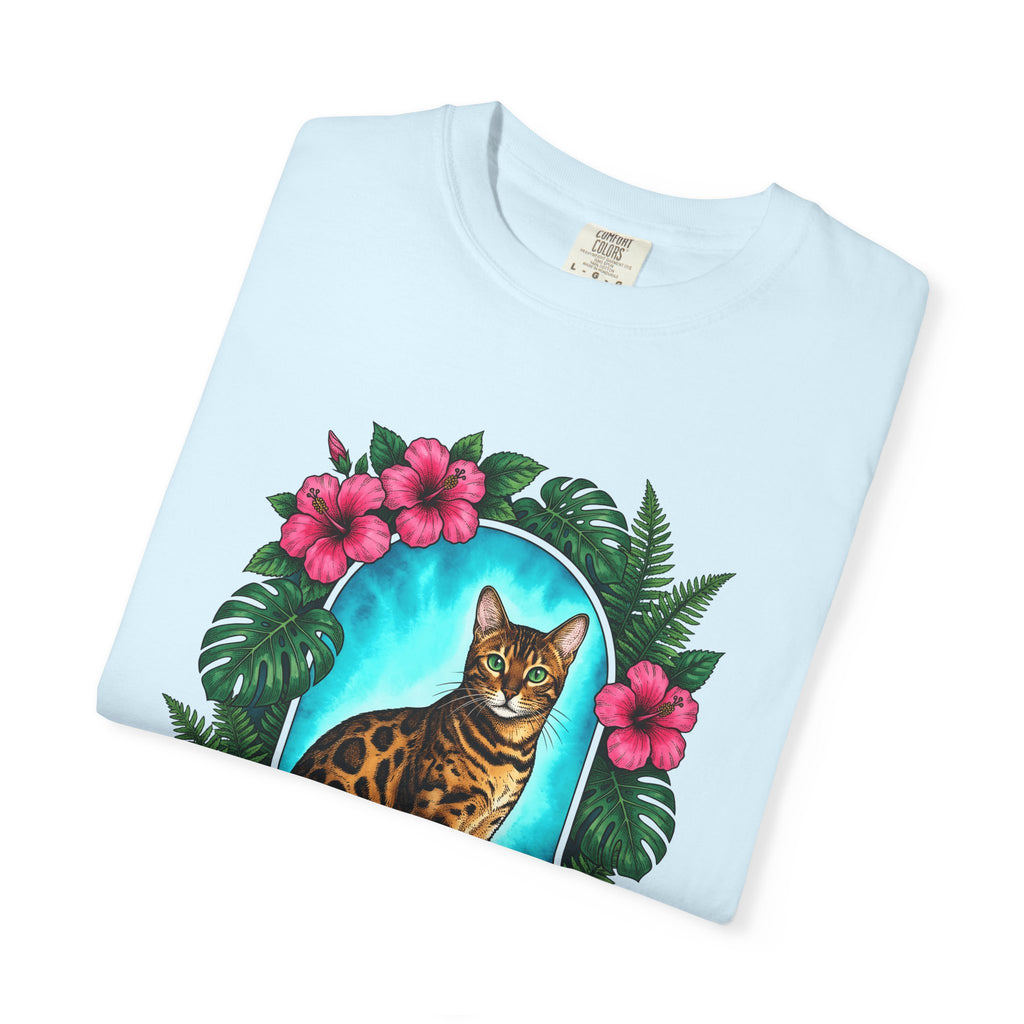 Bengal Cat Shirt Cat Floral Gift Women Botanical Tee Cat T-Shirt Cat Fan Foliage Graphic Tshirt Vintage Hibiscus Flowers Tshirt
