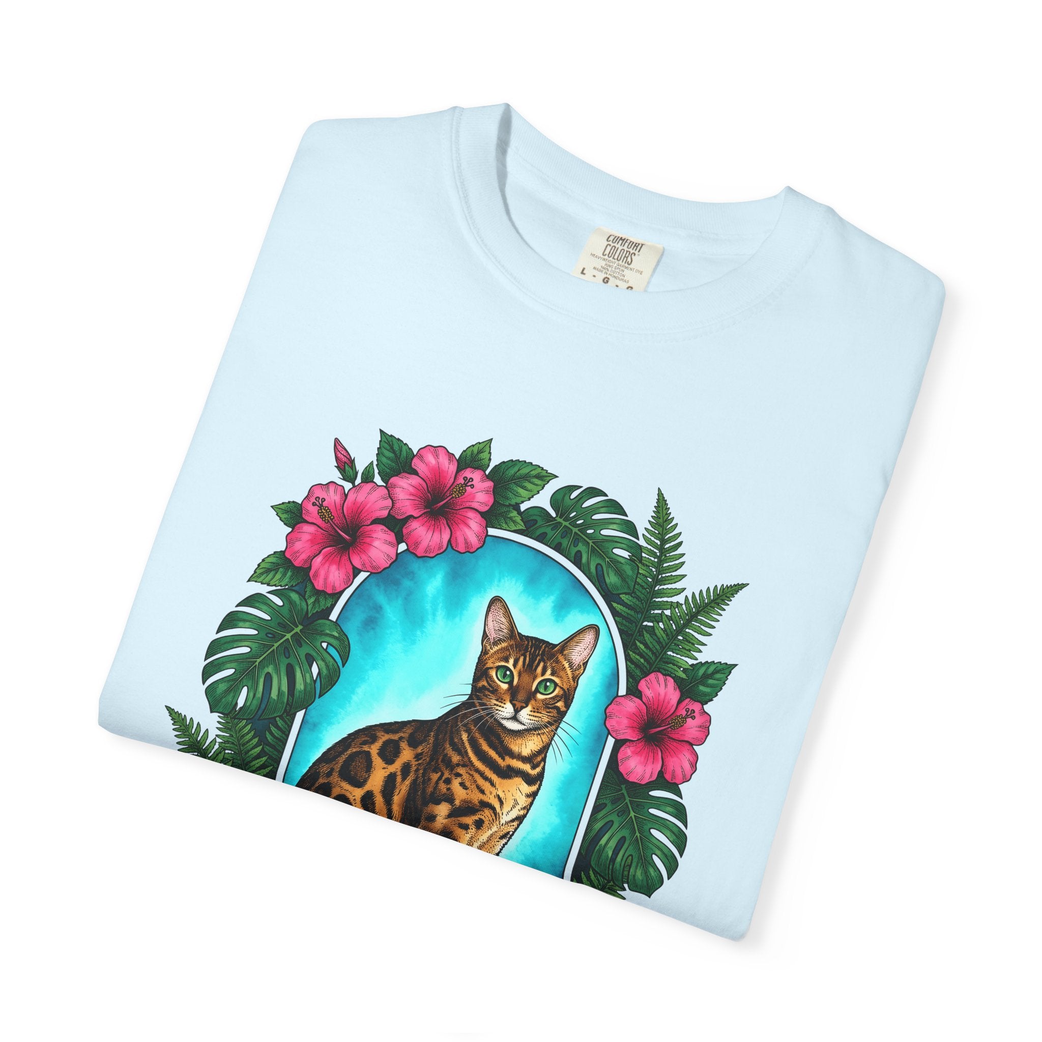 Bengal Cat Shirt Cat Floral Gift Women Botanical Tee Cat T-Shirt Cat Fan Foliage Graphic Tshirt Vintage Hibiscus Flowers Tshirt