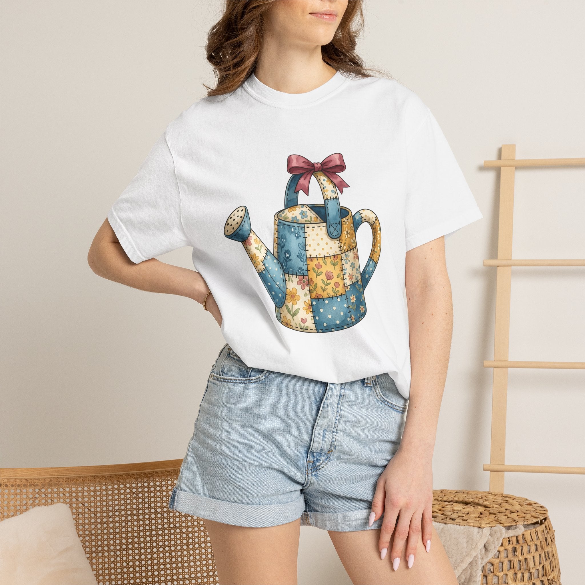 Patchwork Watering Can Shirt Easter Spring Gift Women Farmhouse Tee Watering Can T-Shirt Easter Fan Rustic Tshirt Season Graphic Watercolor