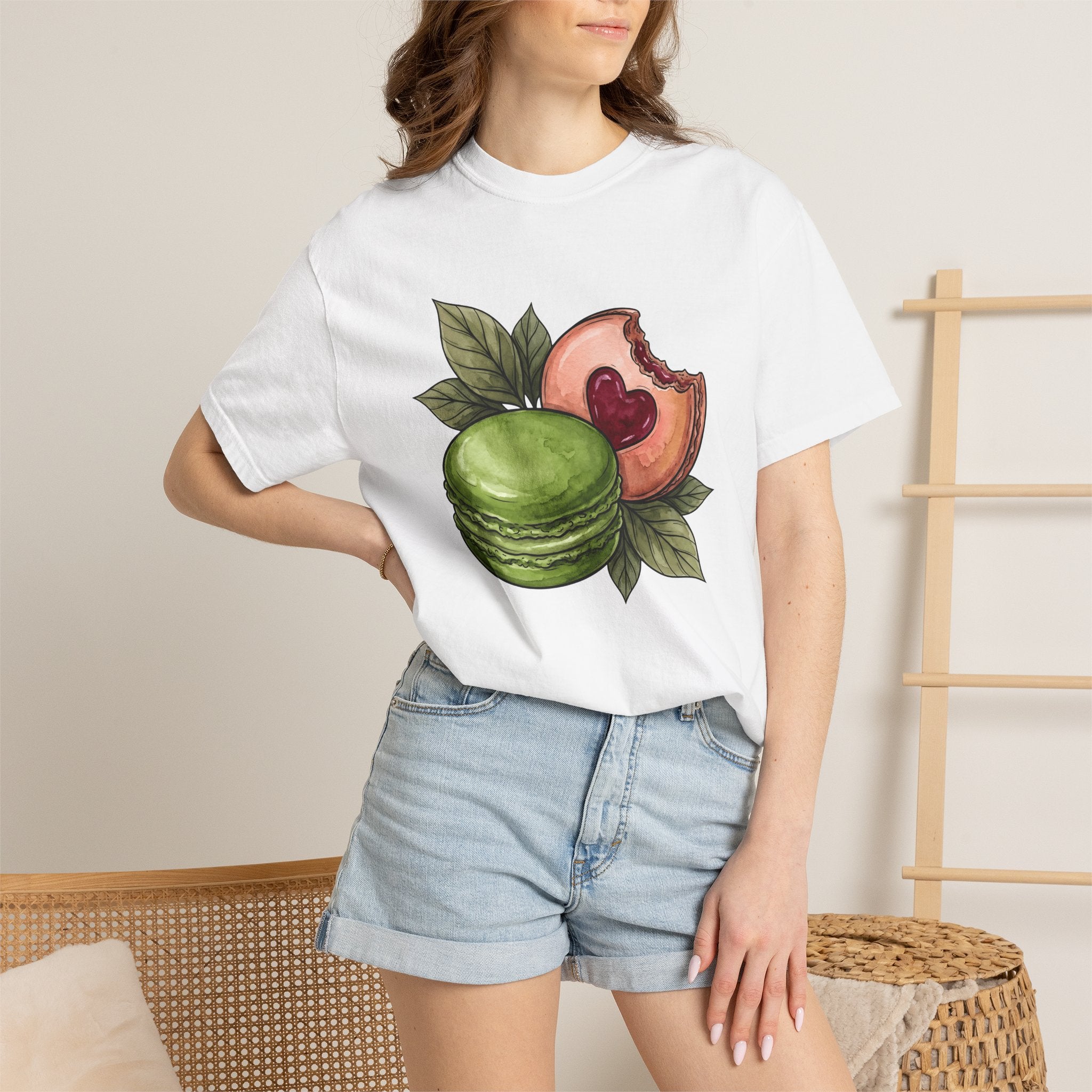 Macaron Sweet Shirt Desserts Gastronomy Gift Women Brushwork Tee Macaron T-Shirt Pastry Fan Watercolor Tshirt Gourmet Graphic Outline Plant