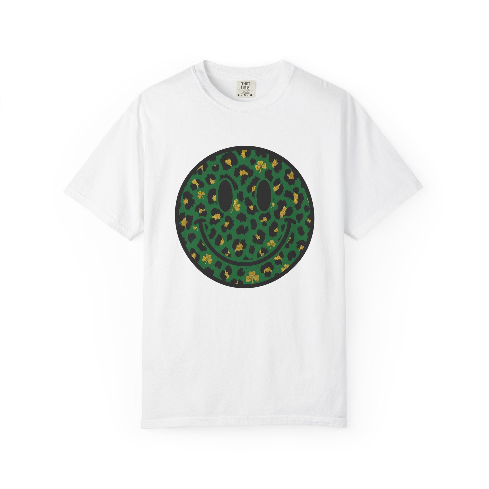 Smiley Face Shirt St Patrick's Day Animal Print Gift Women Leopard Print Tee Smiley T-Shirt St Patricks Fan Animal Print Graphic Tshirt