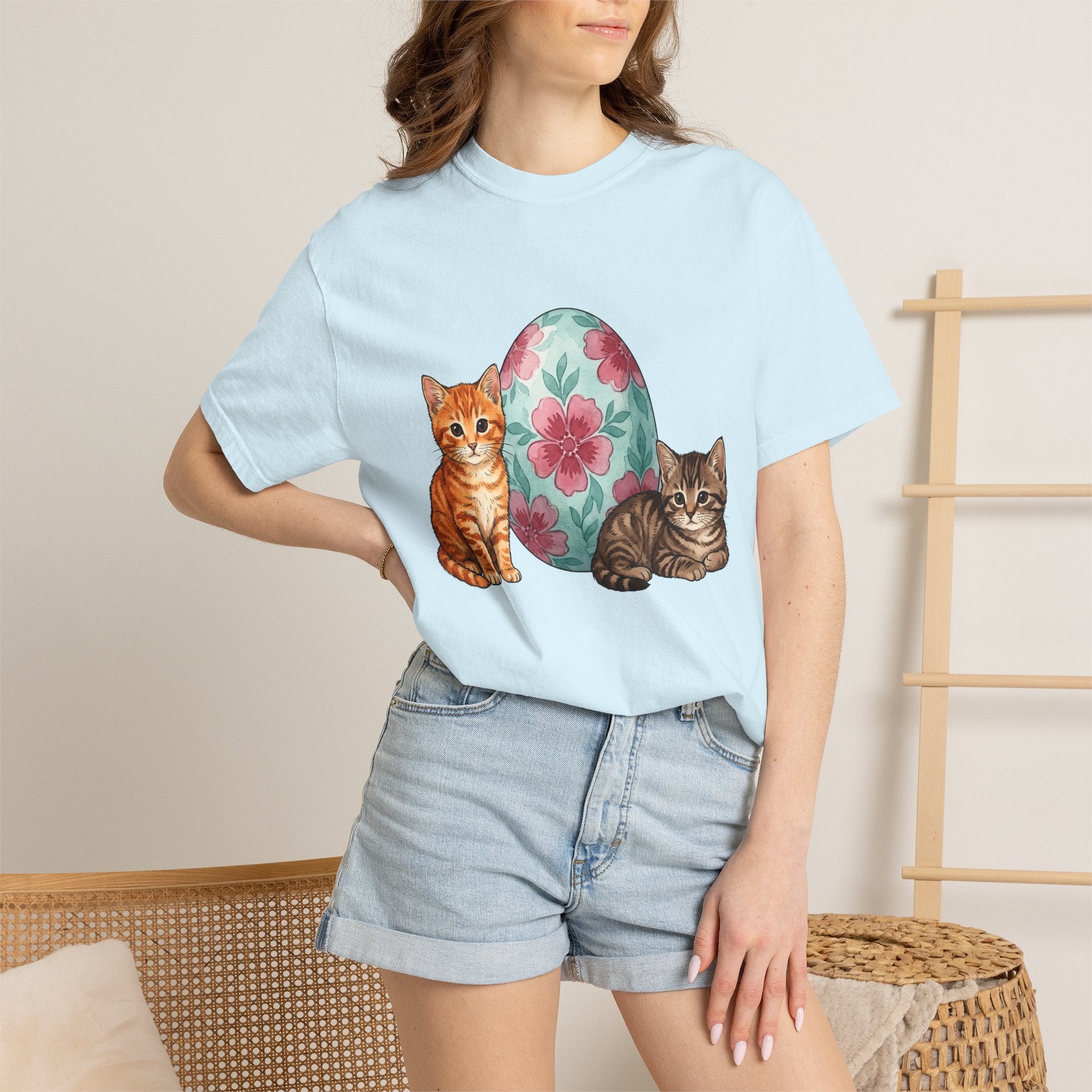 Kitten Floral Egg Shirt Easter Cat Gift Women Watercolor Tee Easter Egg T-Shirt Cat Fan Easter Bunny Tshirt Cat Lady Graphic Hand Drawn