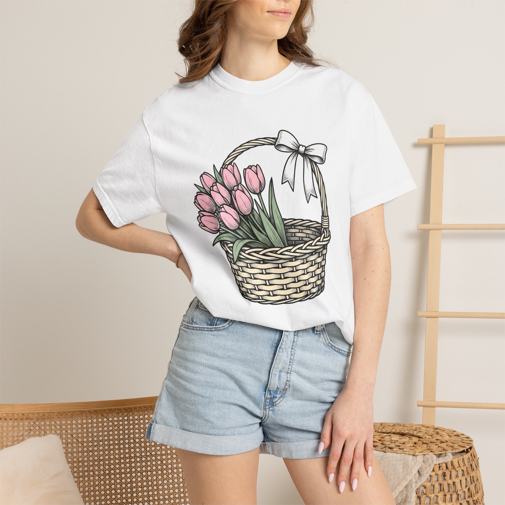 Floral Bouquet Shirt Easter Petals Gift Women Line Art Tee Flower Arrangement T-Shirt Spring Fan Floral Design Graphic Illustration Hand