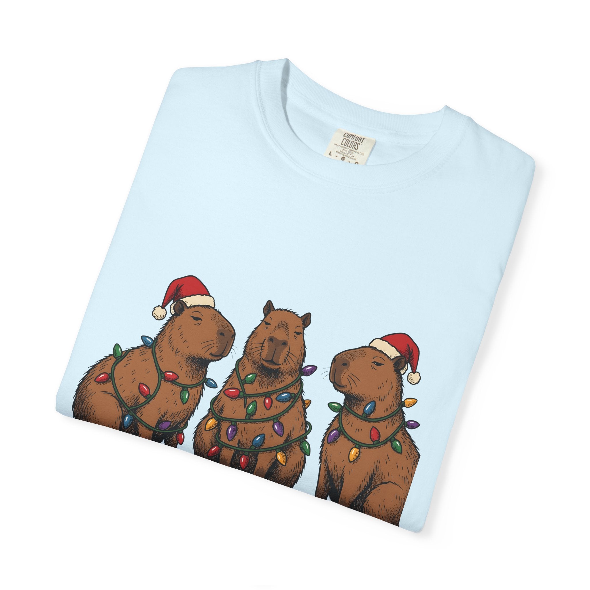 Capybara Set Shirt Christmas Pets Gift Women Hand Drawn Tee Rodent T-Shirt Xmas Fan Illustrated Tshirt Animal Graphic Sketch Fairy Lights