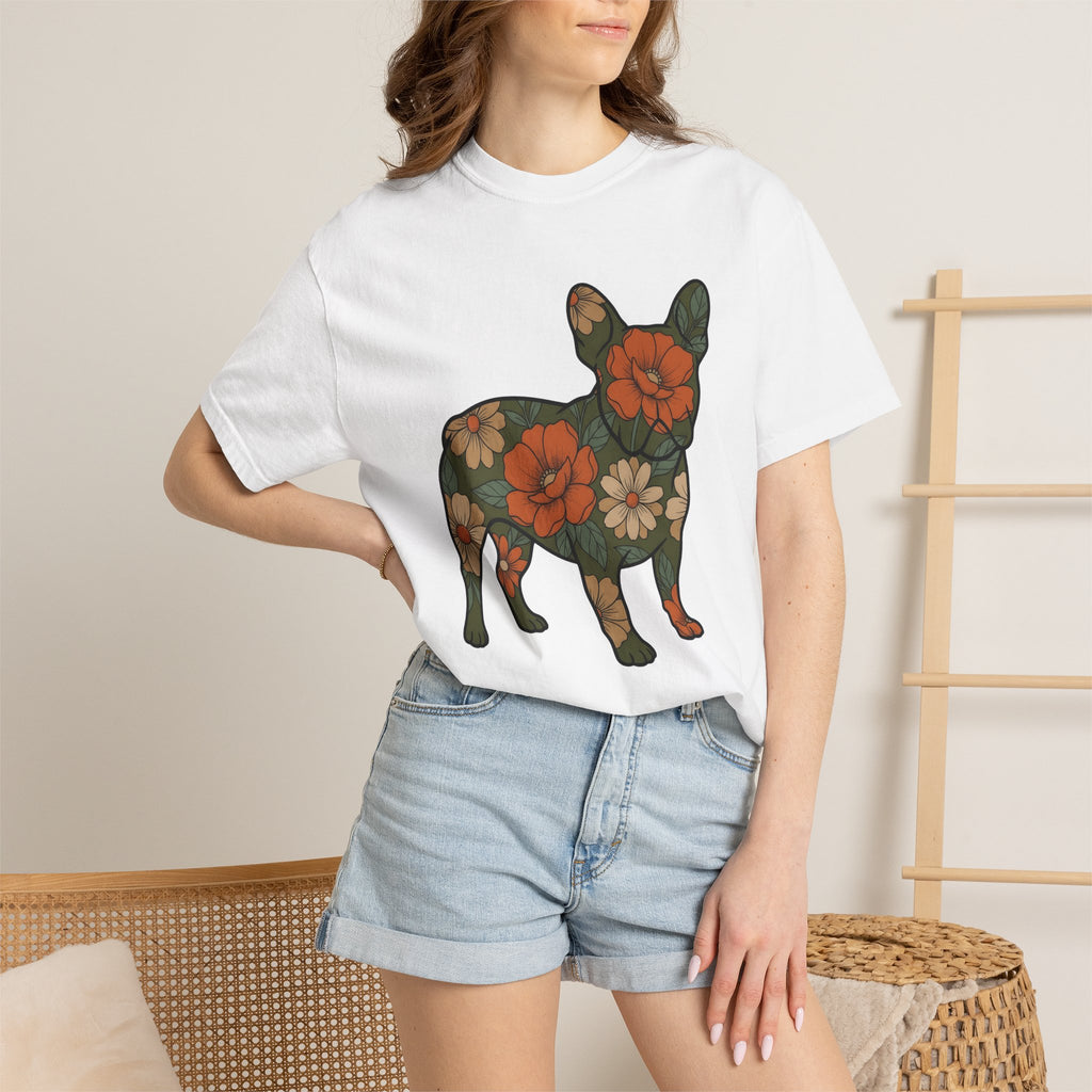 French Bulldog Shirt Dog Botanical Gift Women Rustic Tee Bouledogue T-Shirt Dog Fan Vintage Tshirt Floral Graphic Retro Flower Tshirt