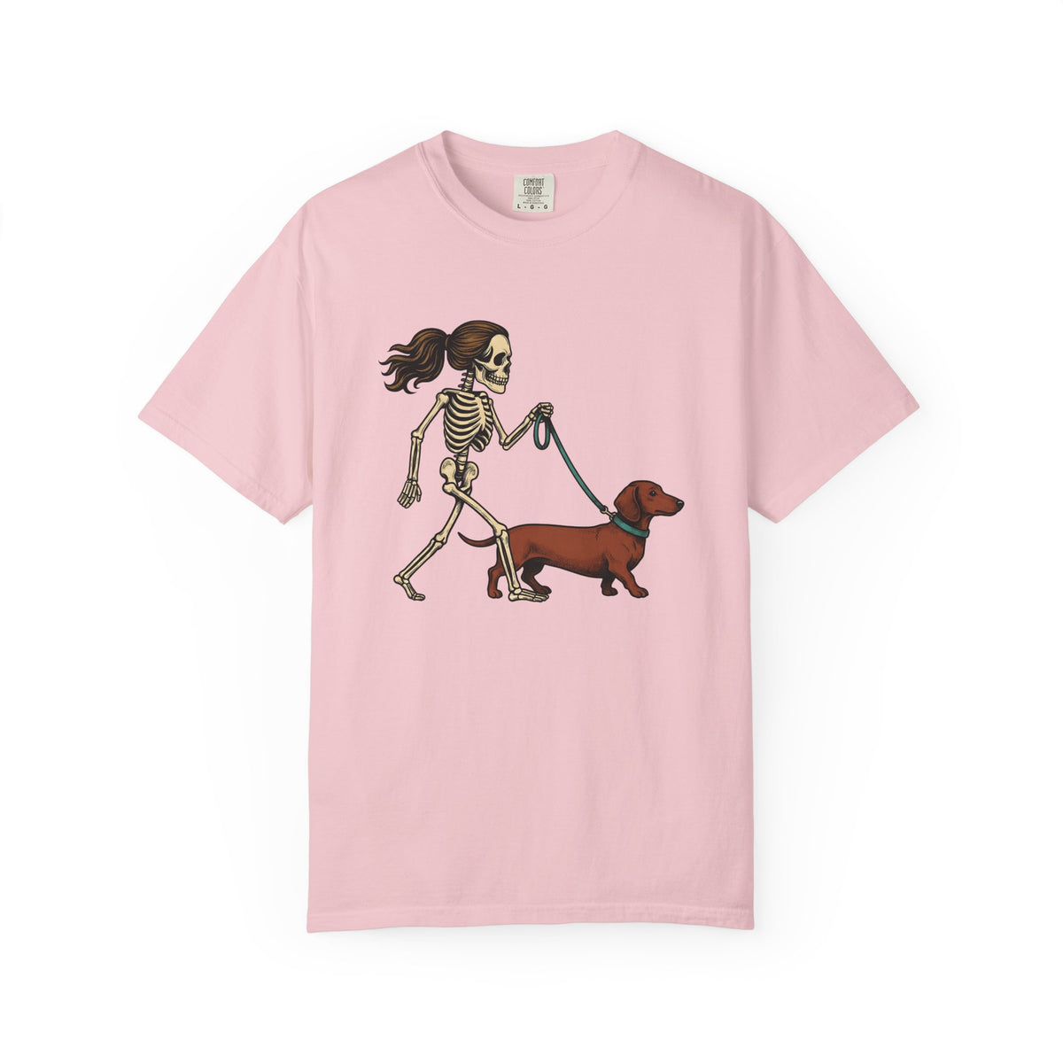 Skeleton Dog Stroll Shirt Halloween Pet Gift Women Comic Tee Dog Walk T-Shirt Halloween Fan Cartoon Tshirt Pet Graphic Retro Dachshund