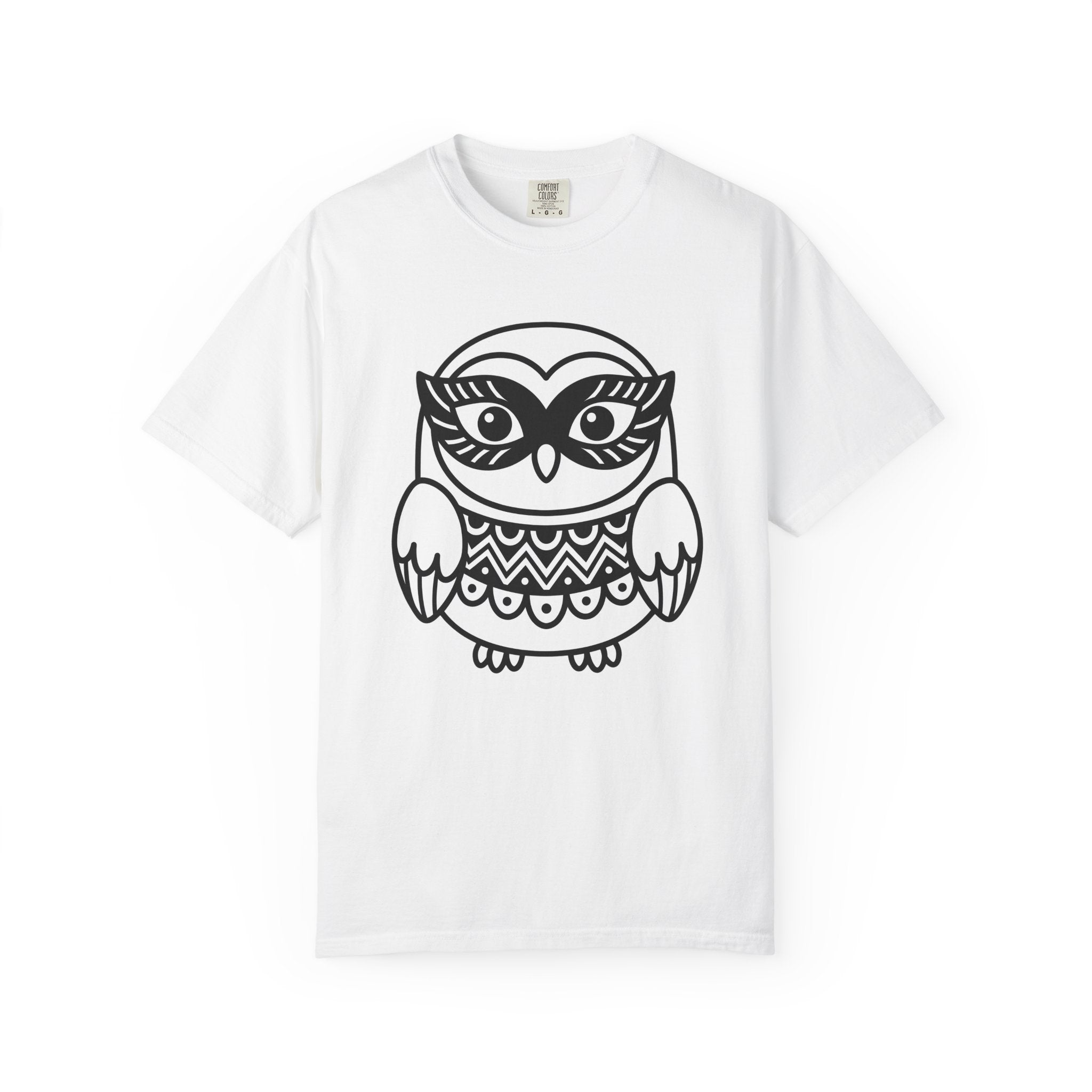 Owl Drawing Shirt Owl Nature Gift Women Folk Tee Hoot T-Shirt Owl Fan Primitive Tshirt Wilderness Graphic Clean Wave Stripes Tshirt